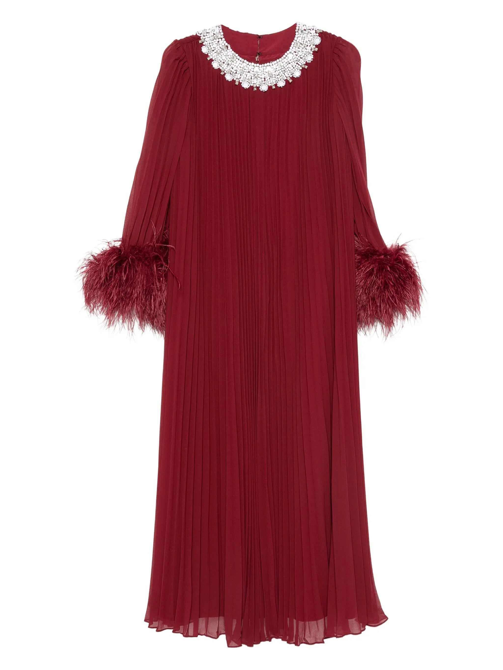 feather-trimmed chiffon midi dress