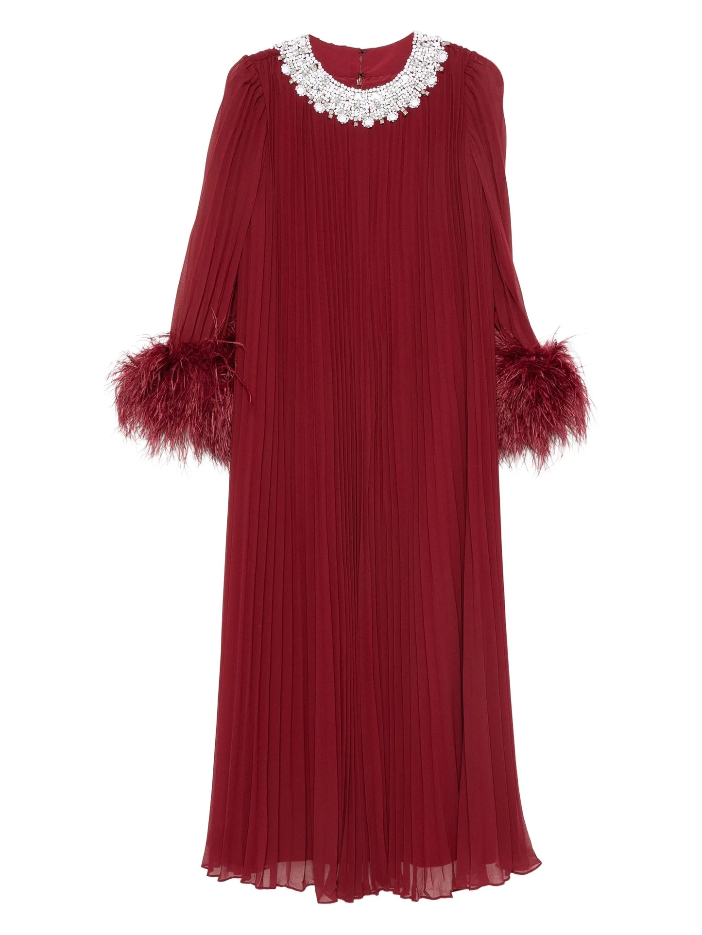feather-trimmed chiffon midi dress