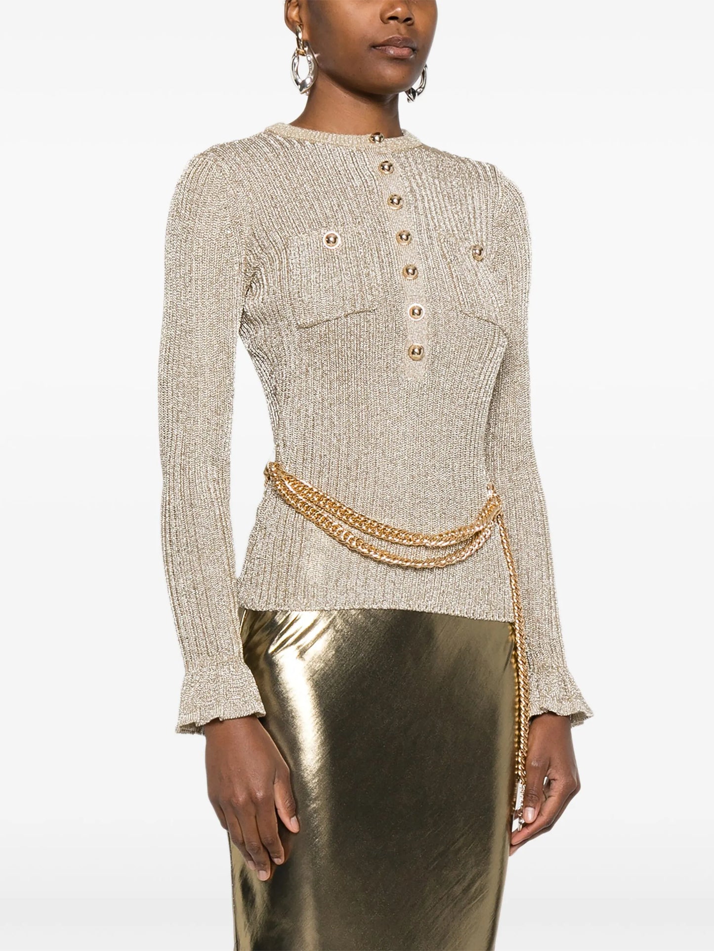 ribbed-knit lurex jumper