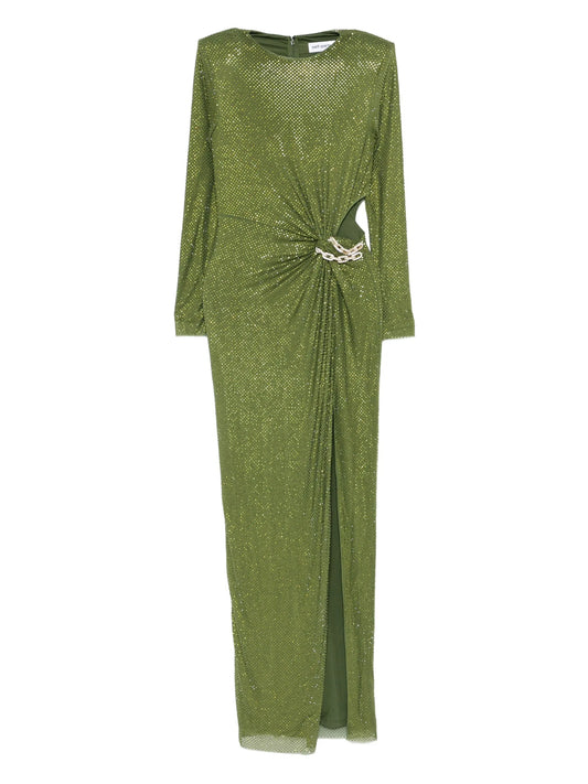 rhinestone-embellished chain-detail maxi dress