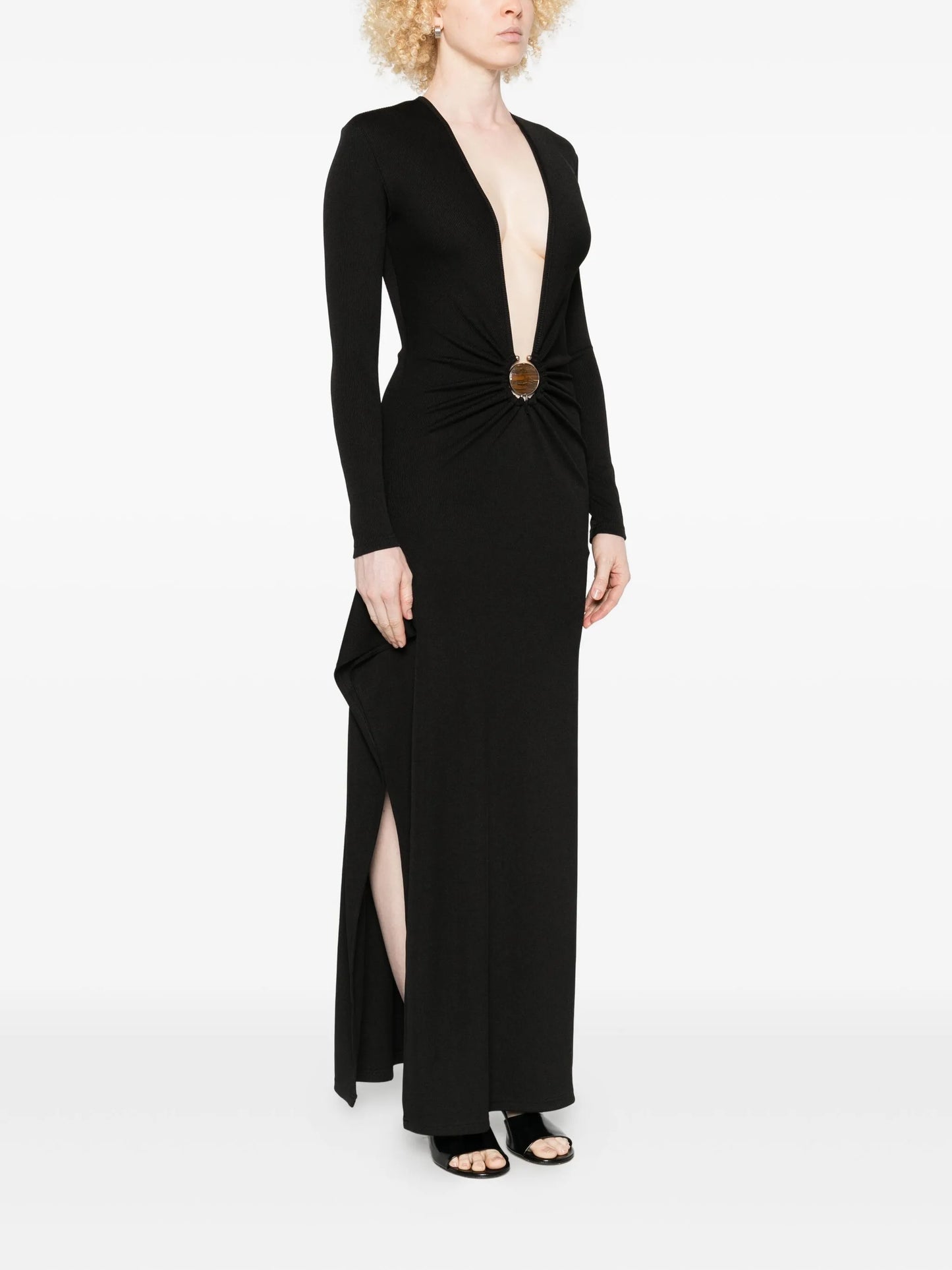 stone-embellished long-sleeve maxi dress