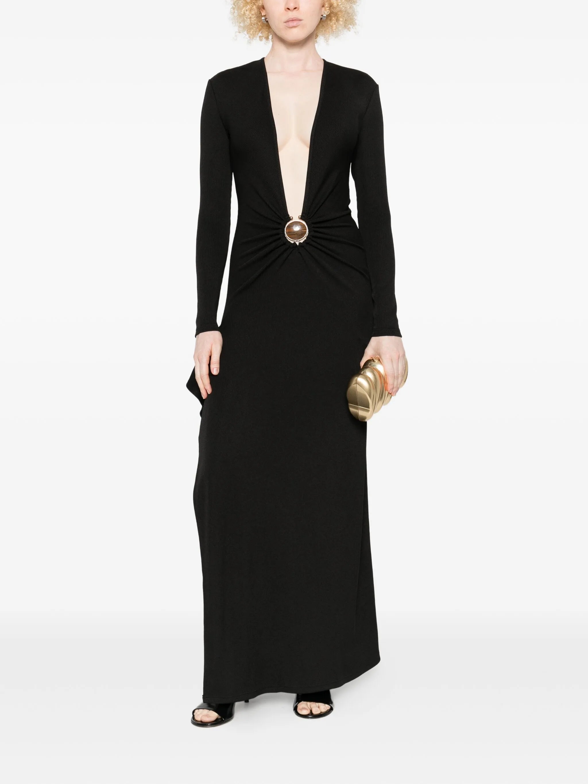 stone-embellished long-sleeve maxi dress