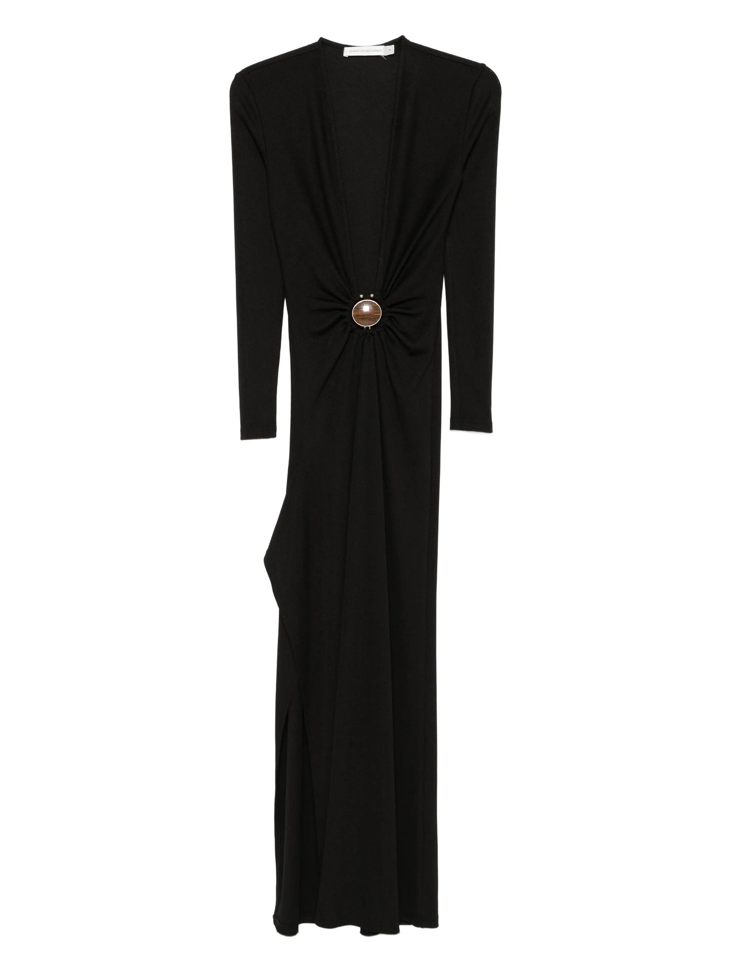 stone-embellished long-sleeve maxi dress