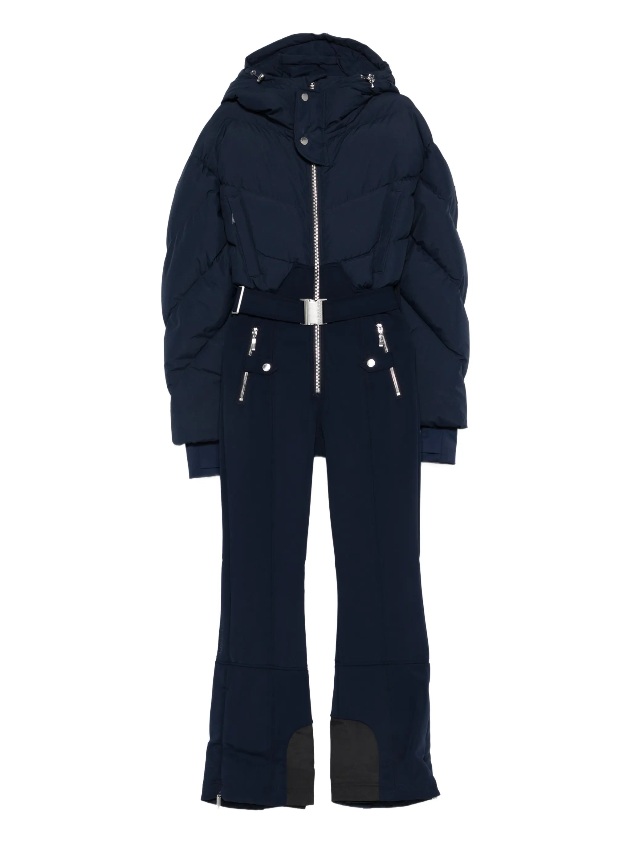 hooded belted-waist padded ski suit