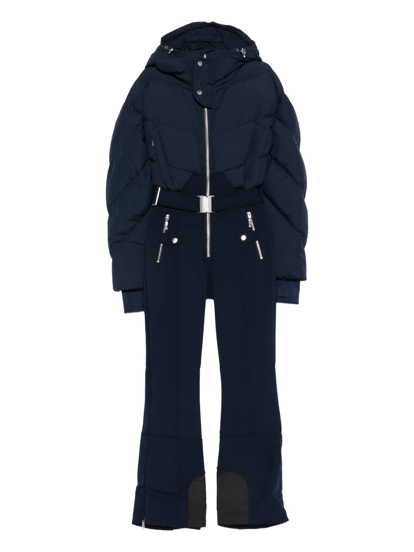 hooded belted-waist padded ski suit