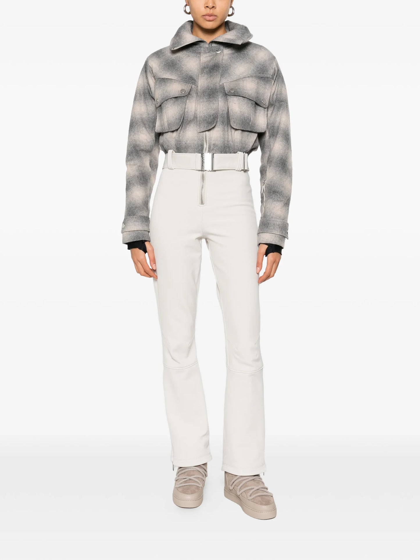 Telluride checked belted ski suit
