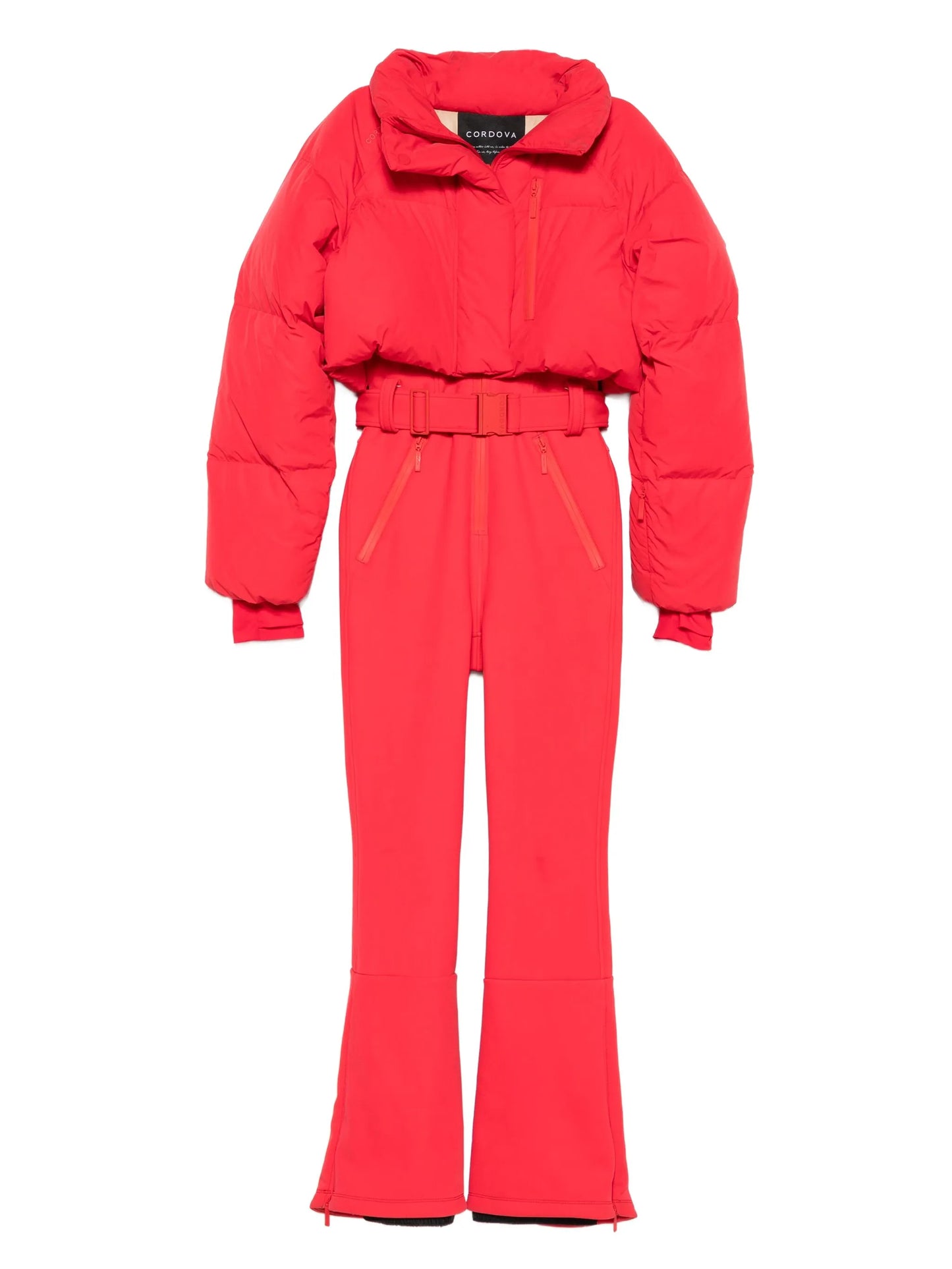 belted ski suit