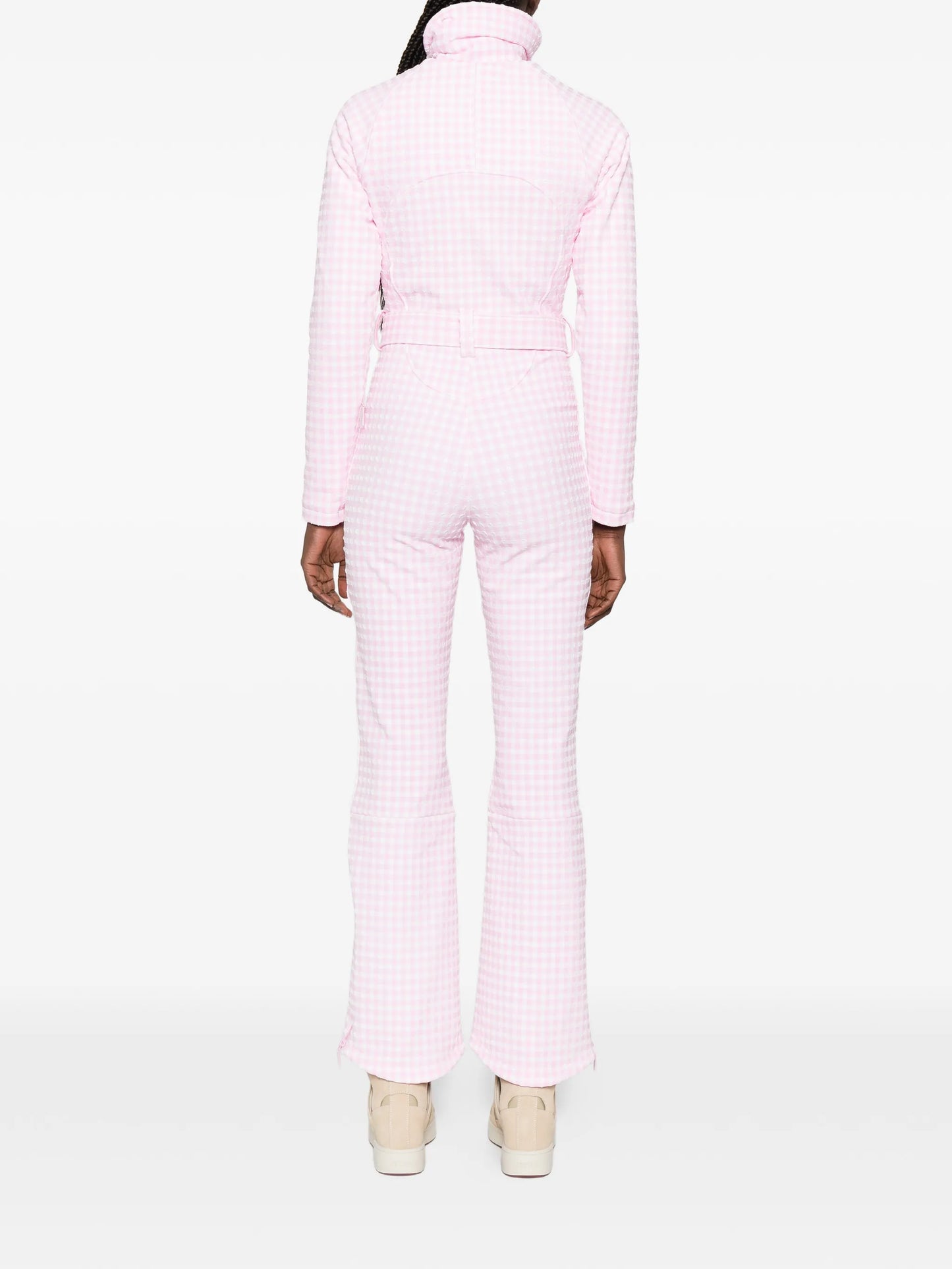 gingham-pattern belted ski suit