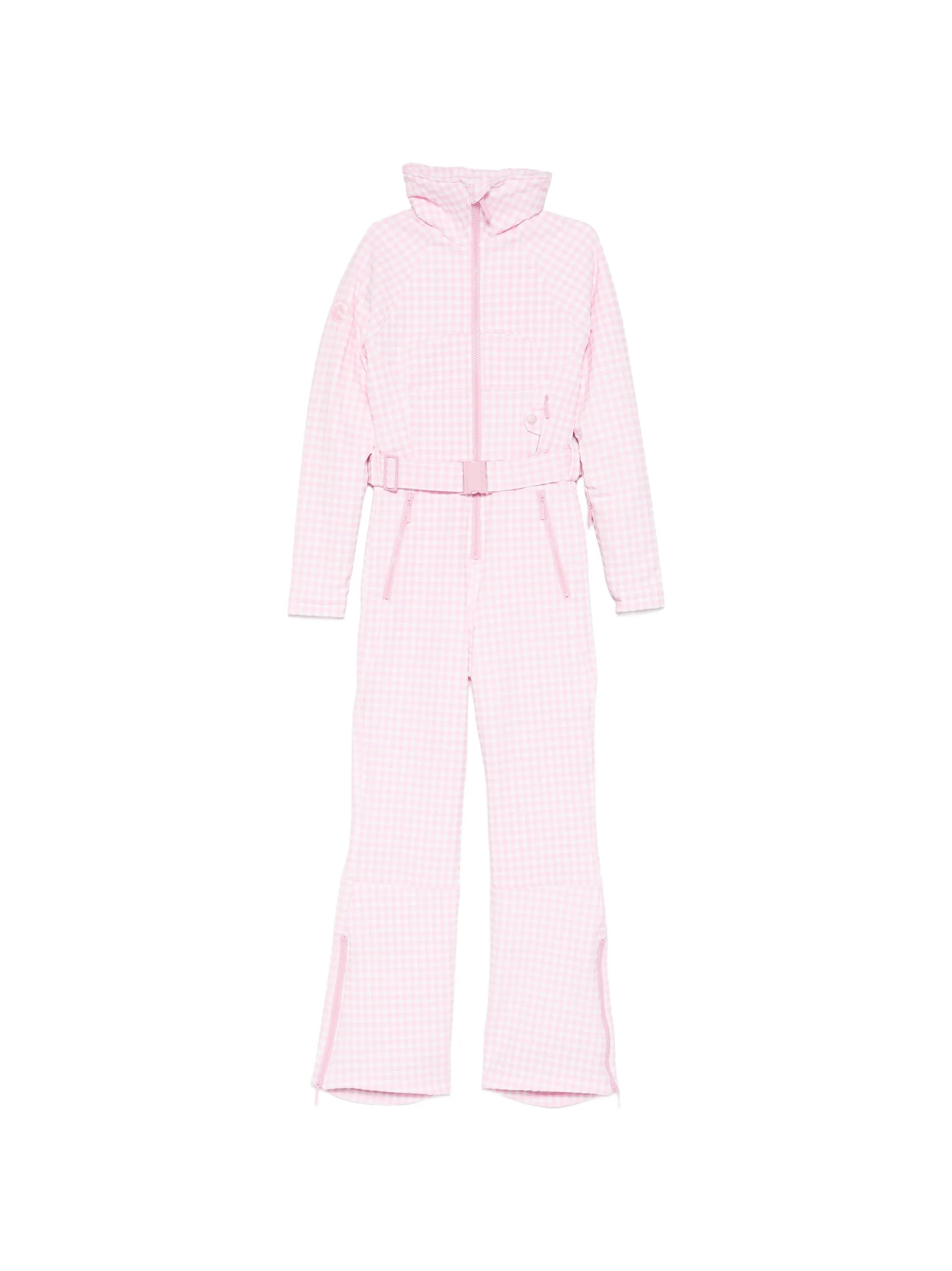 gingham-pattern belted ski suit