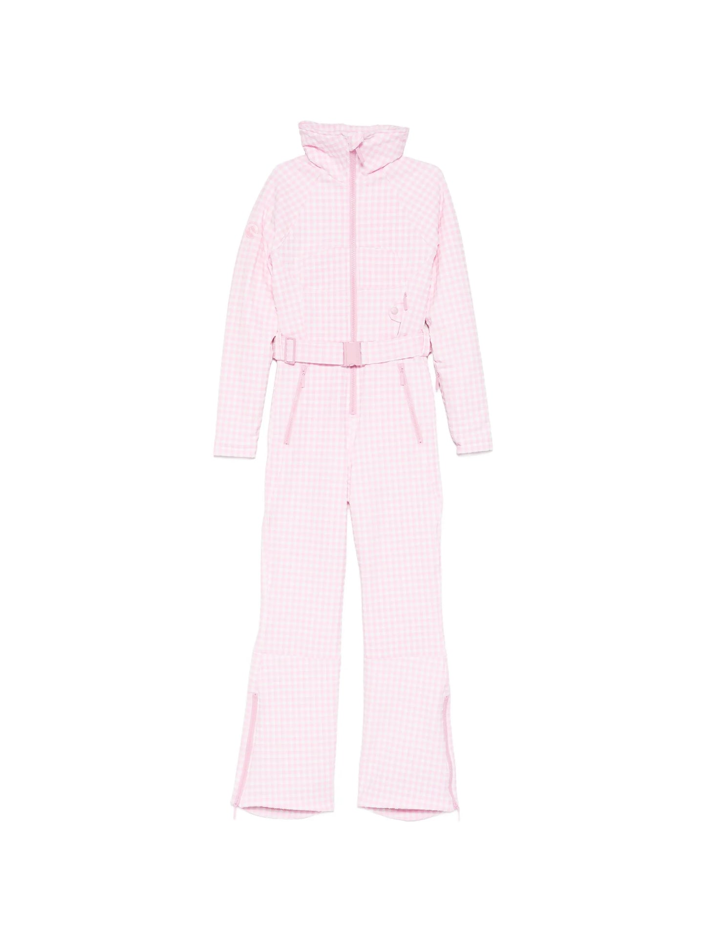 gingham-pattern belted ski suit