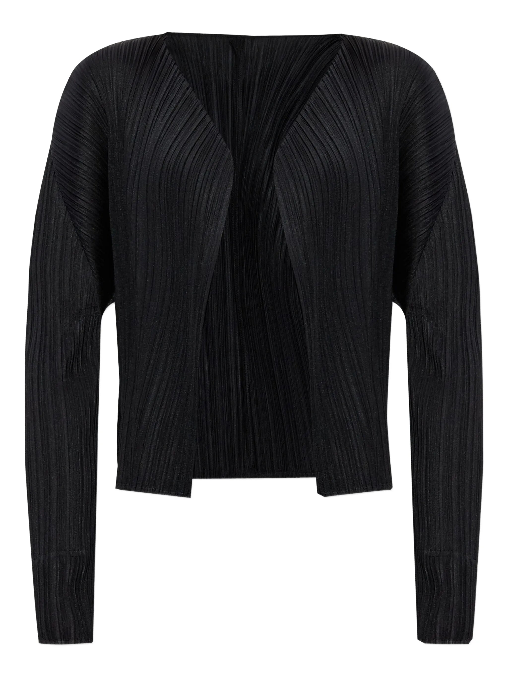 pleated open-front cardigan