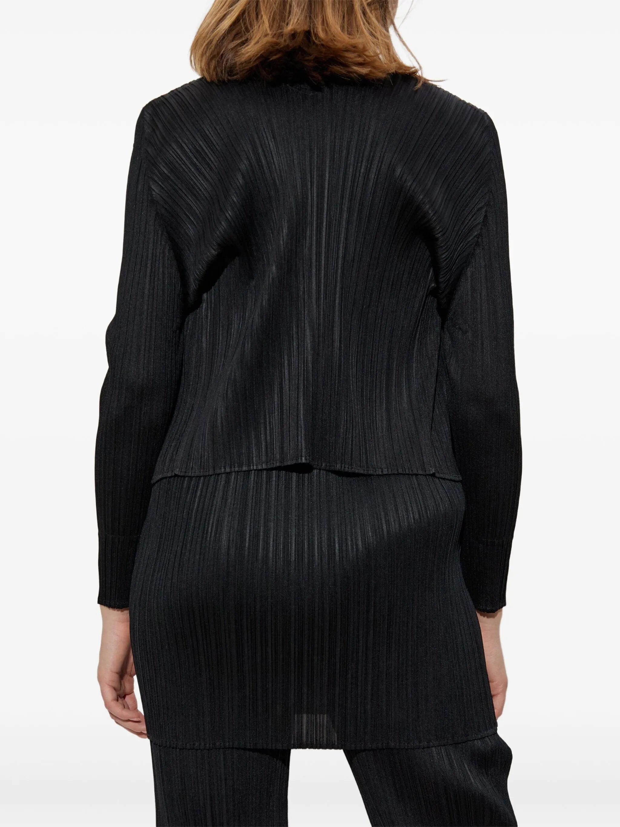 pleated open-front cardigan