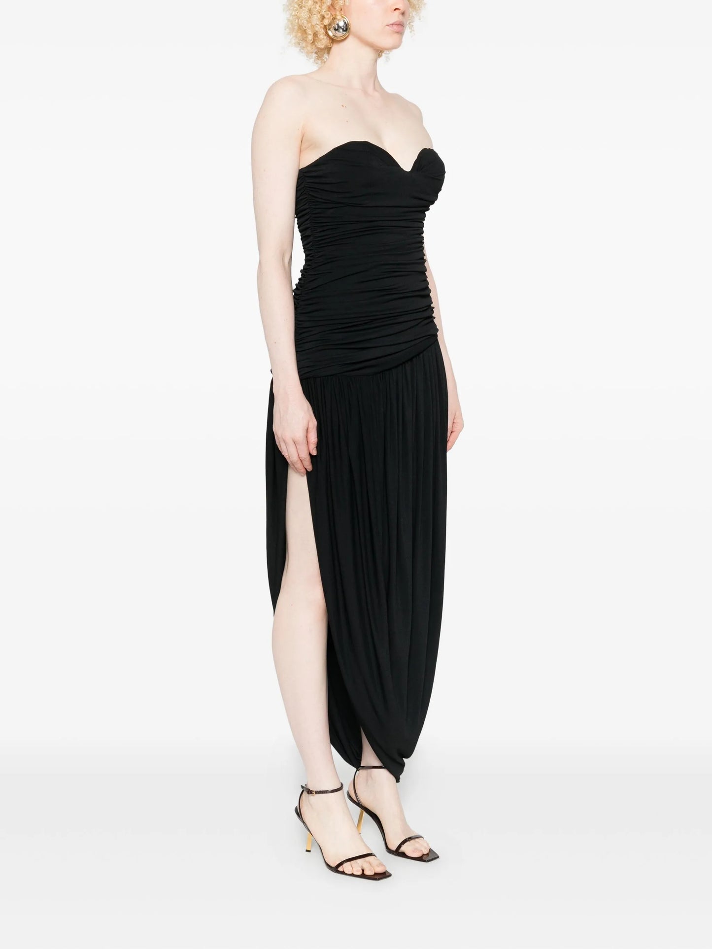 strapless draped dress