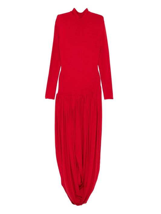 high-neck pleated dress
