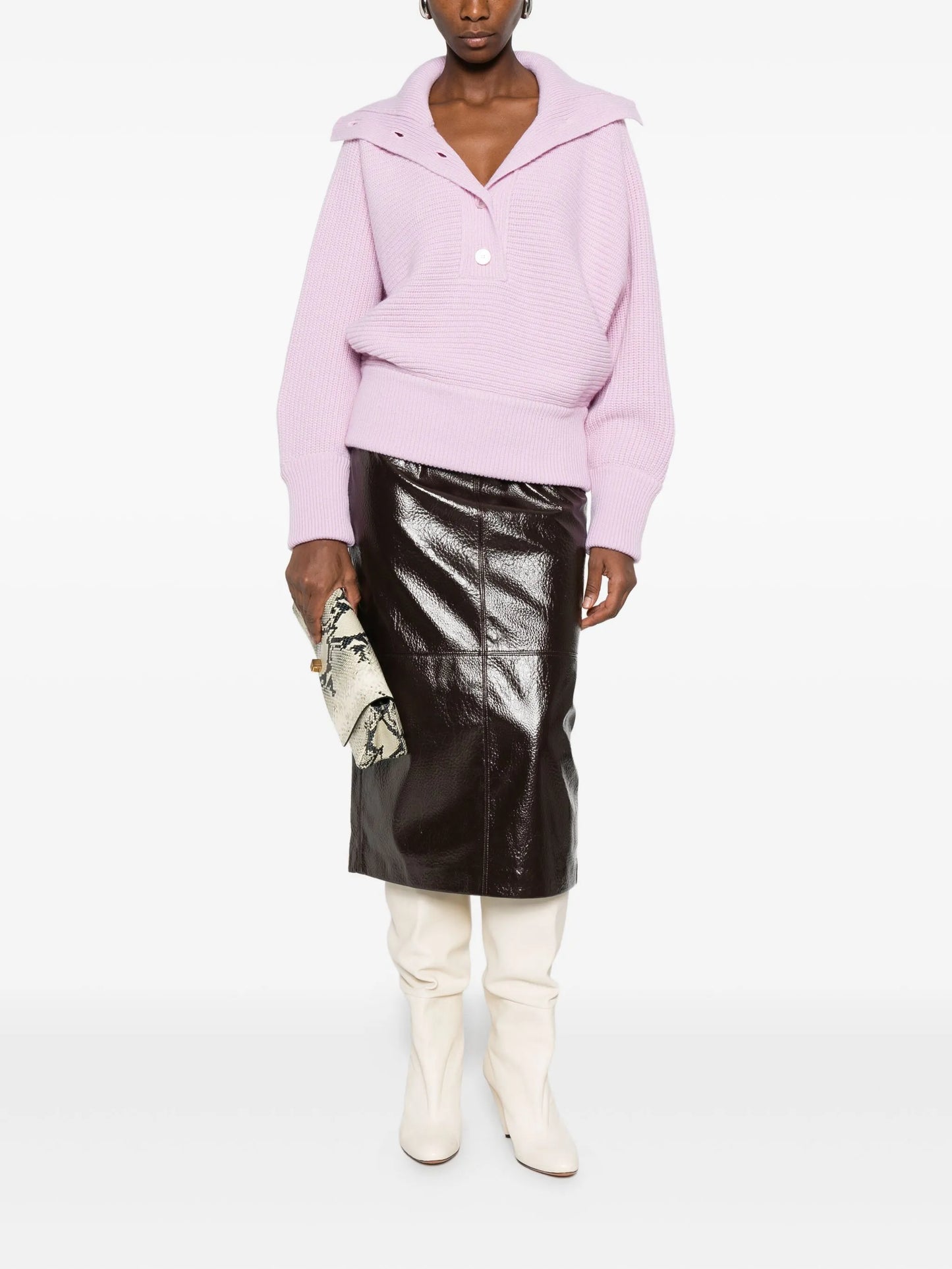 high-neck button-placket jumper