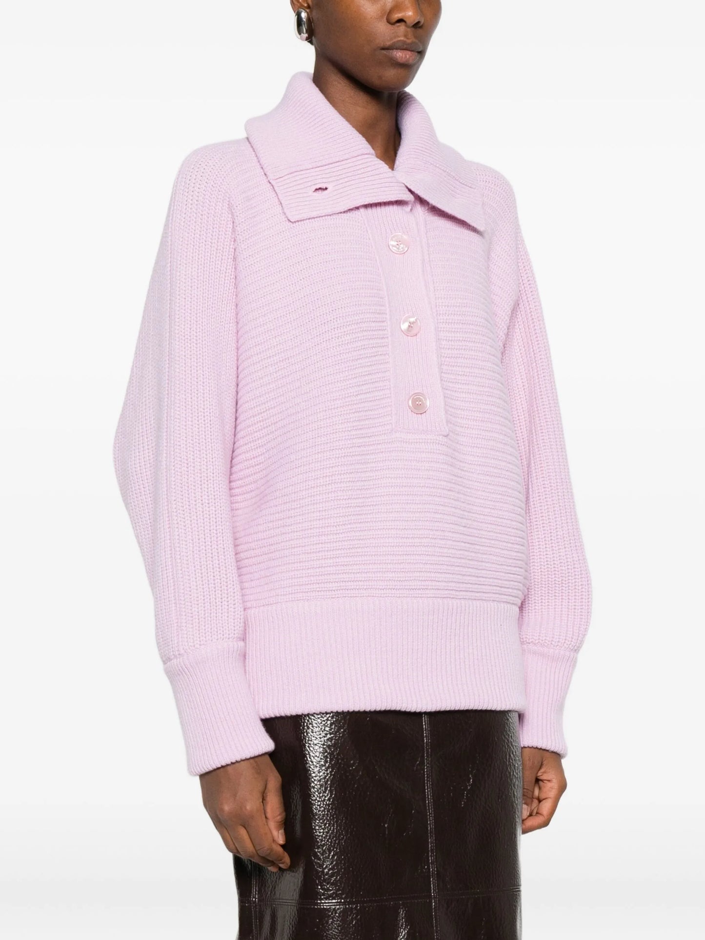 high-neck button-placket jumper