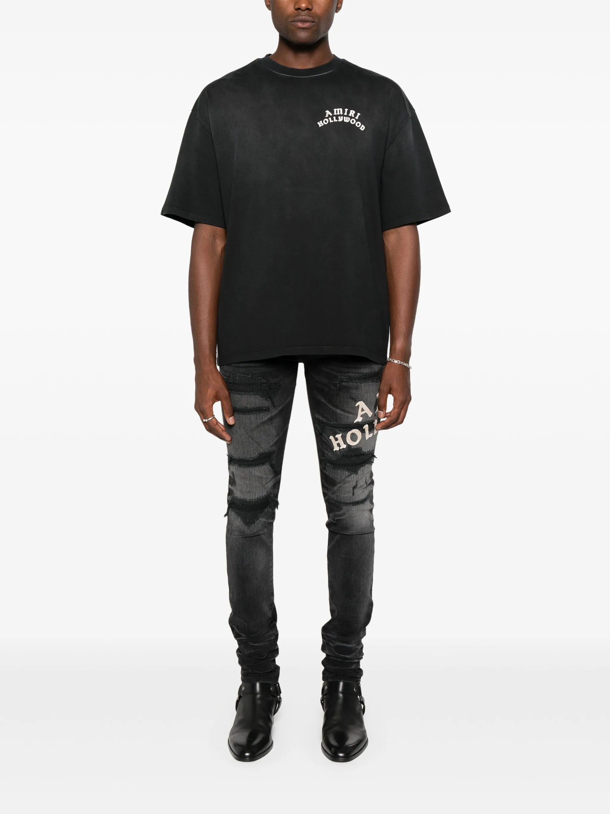 distressed-effect jeans
