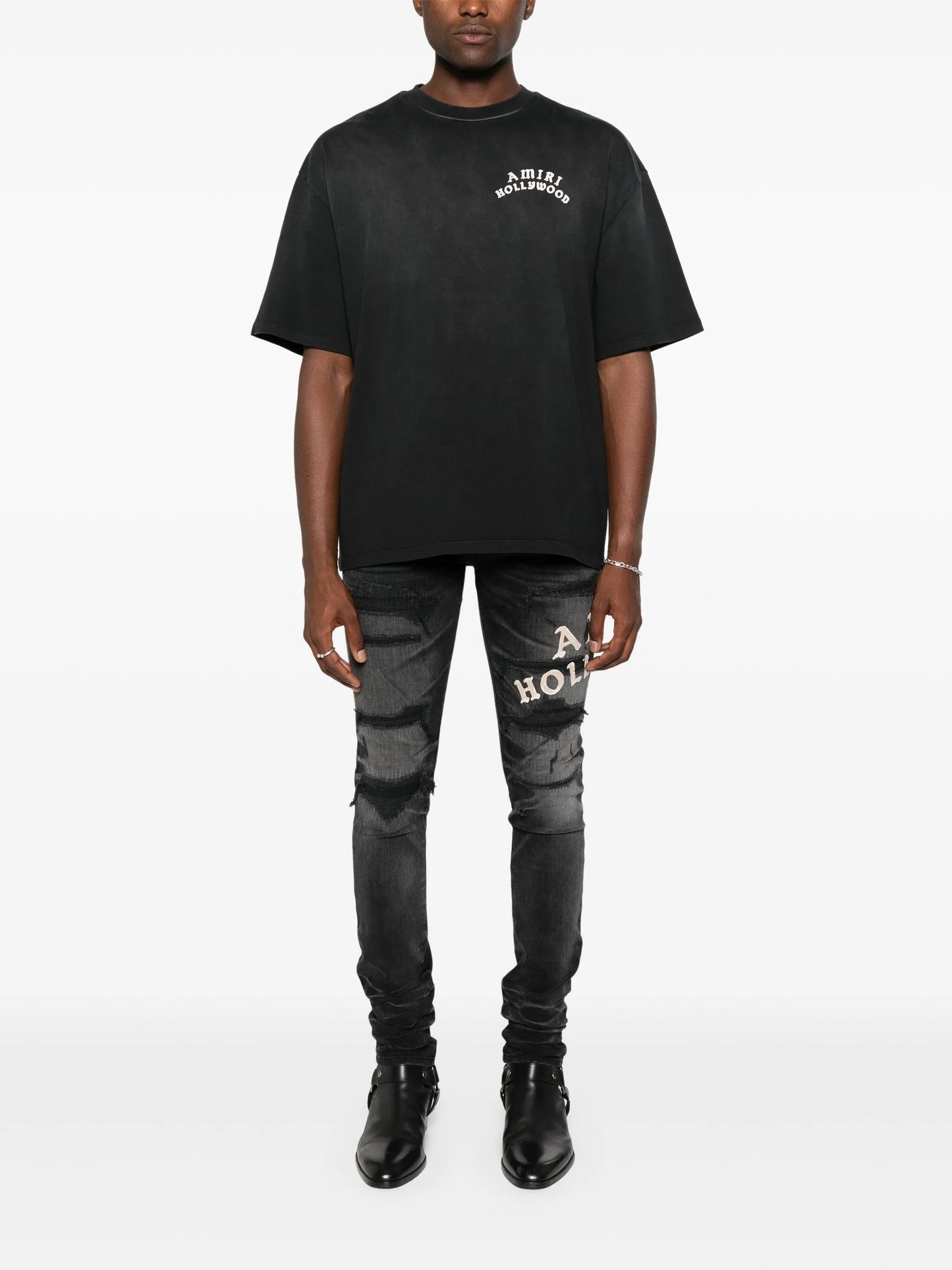 distressed-effect jeans