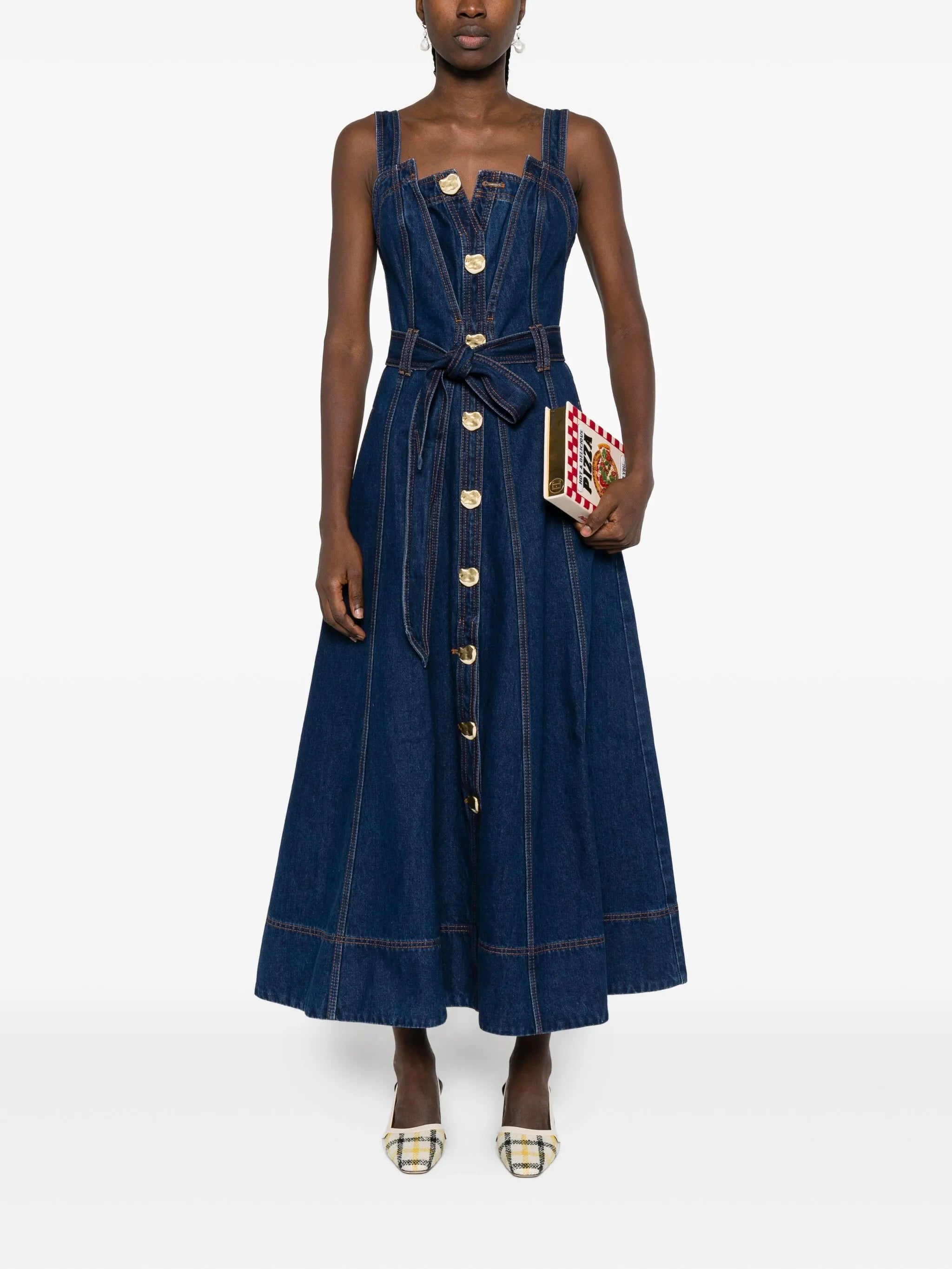 Giana button-front midi dress