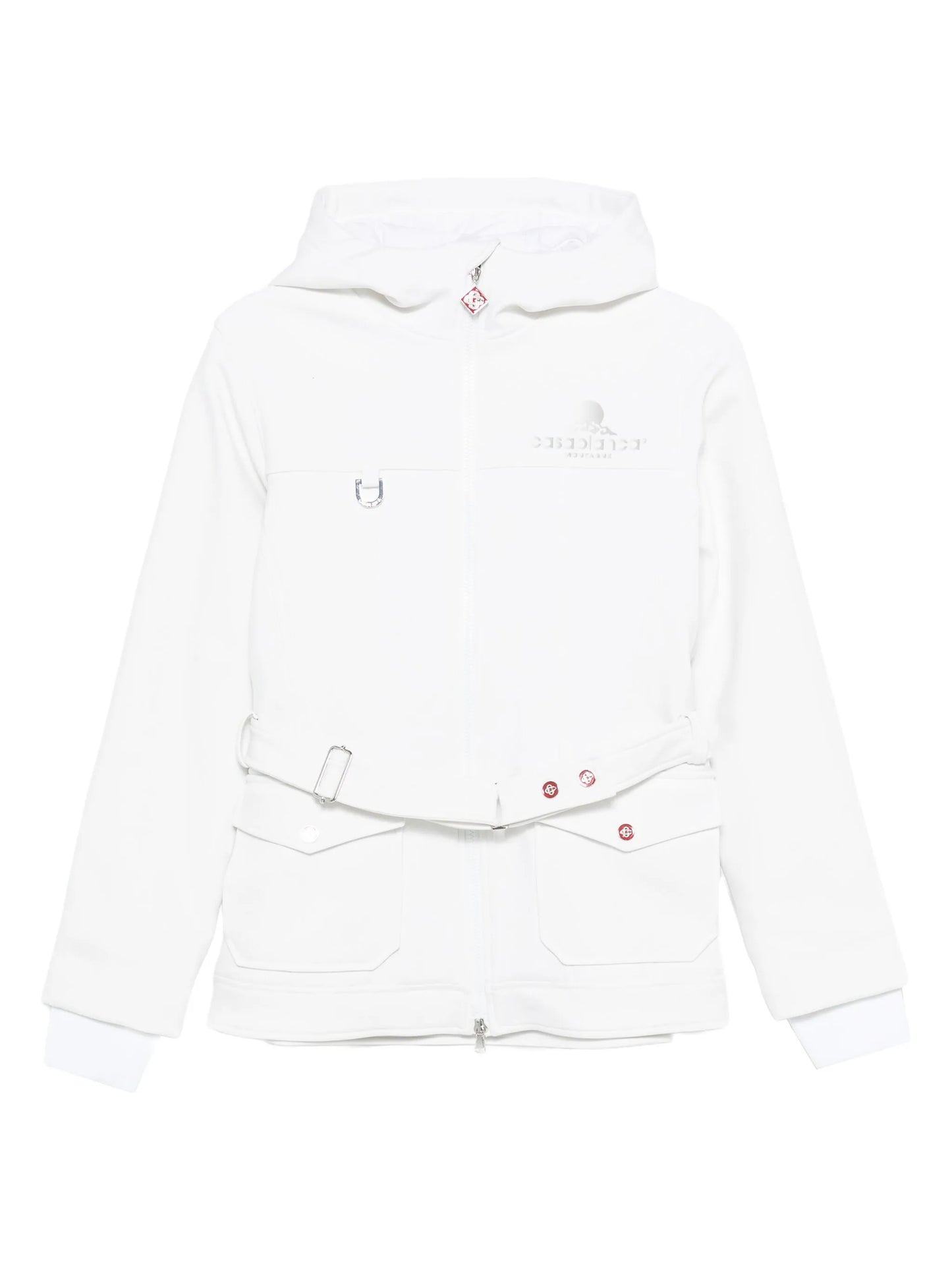 hooded belted ski jacket
