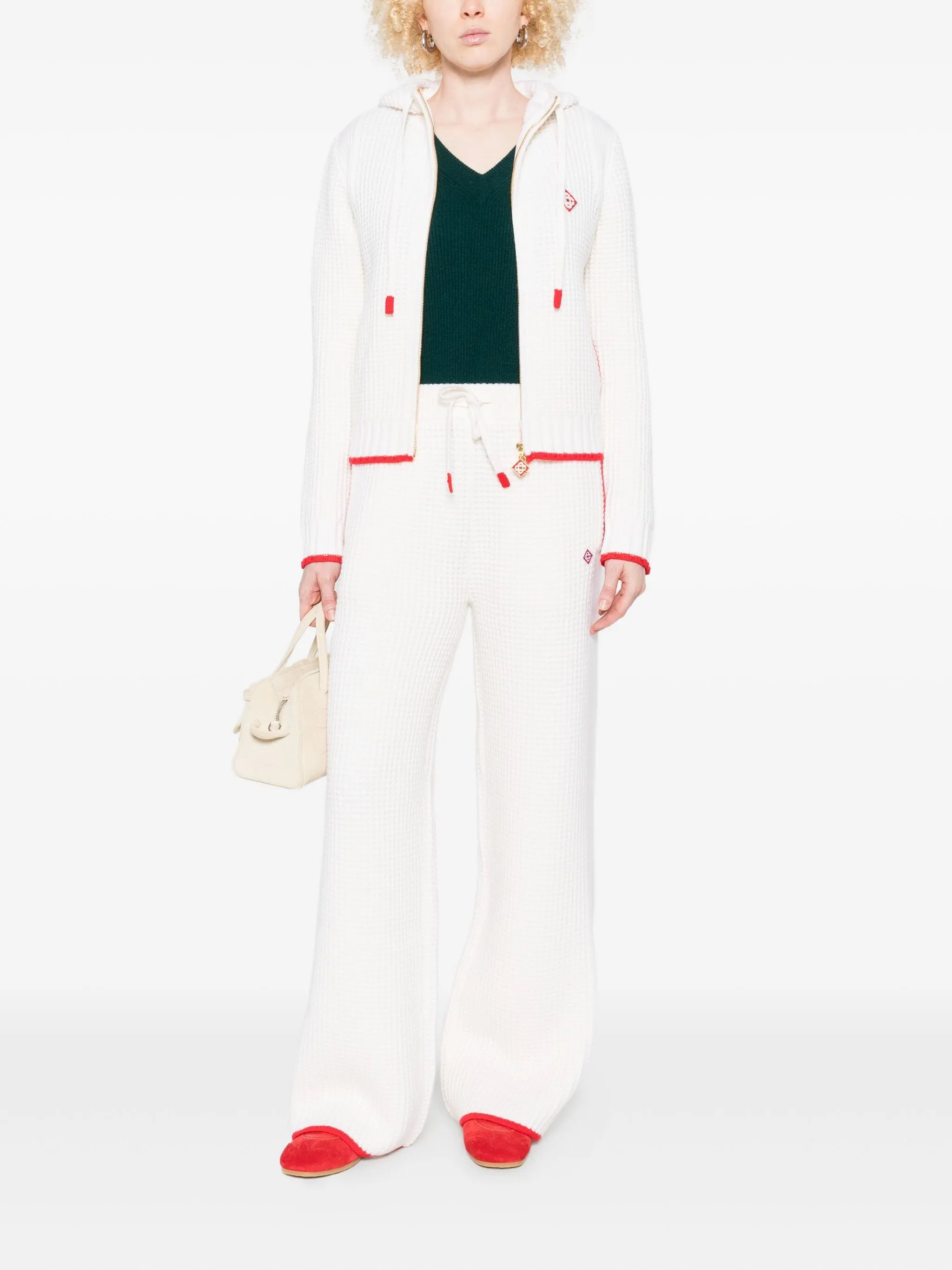 contrast-trim waffle-knit trousers