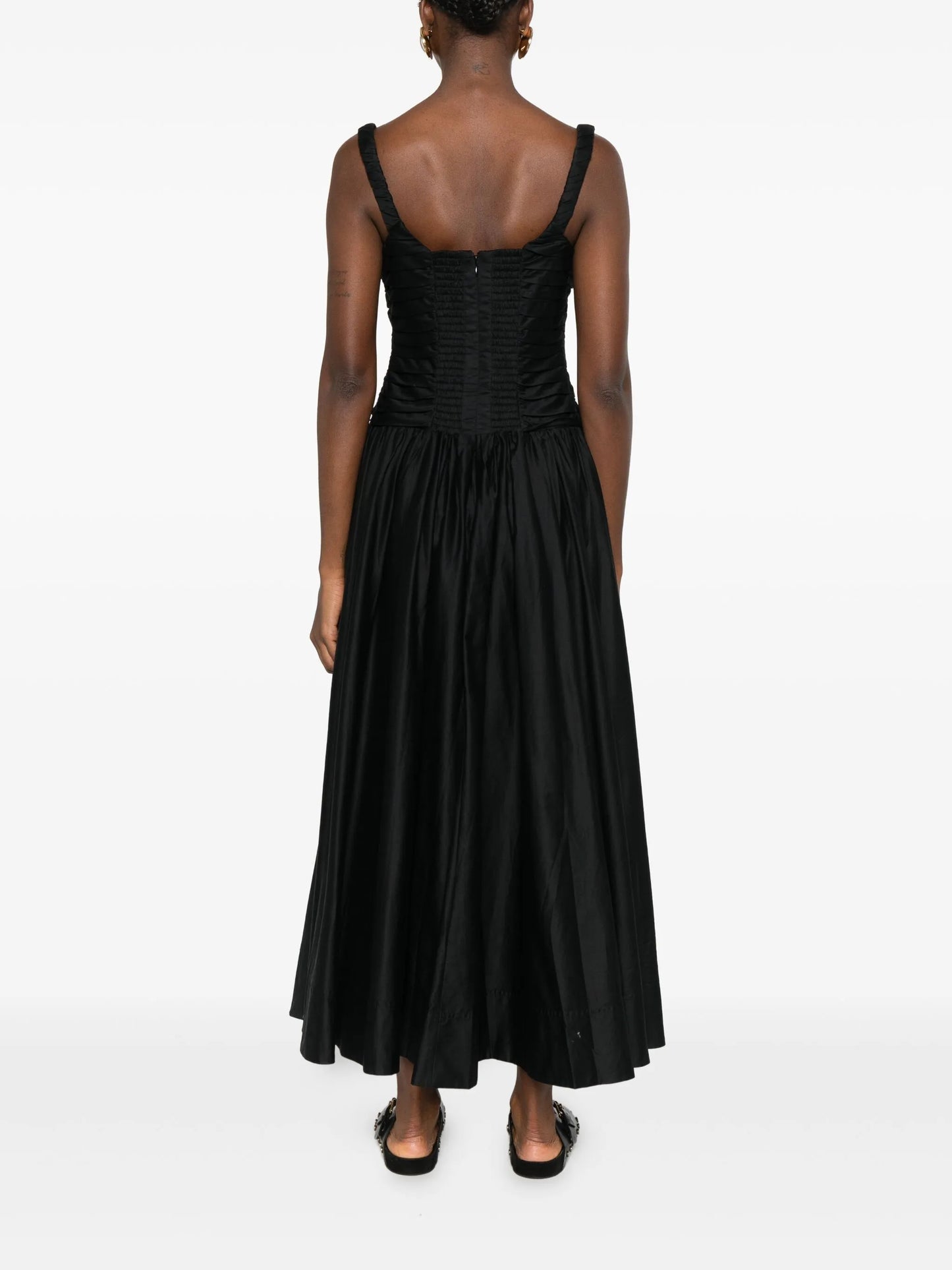 pleated midi dress