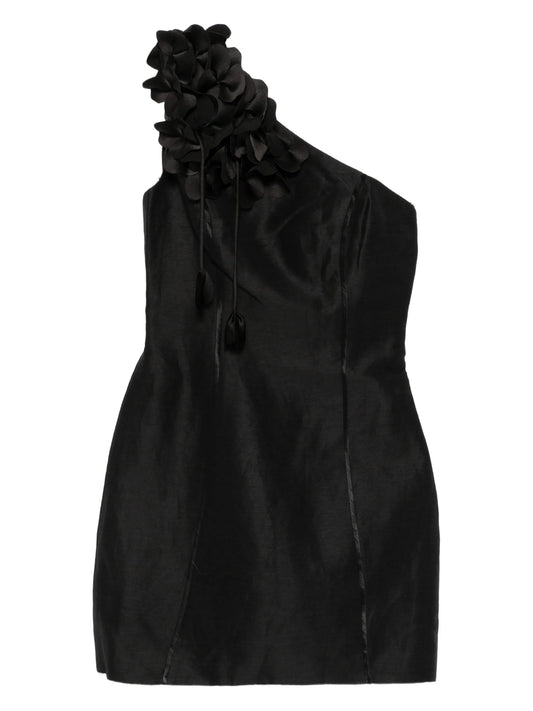 Camille floral-appliqué one-shoulder mini dress