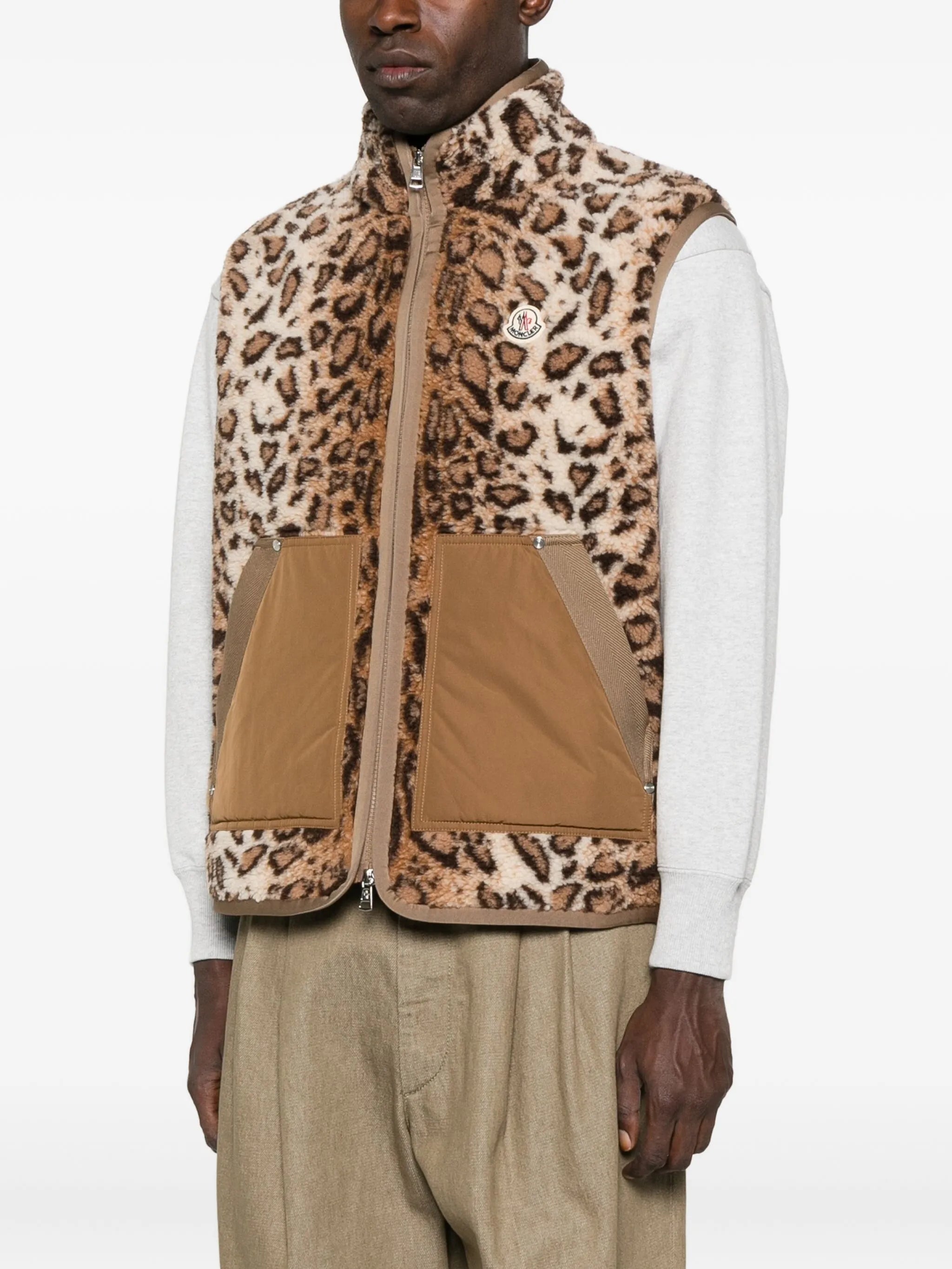 leopard-print zip-up vest
