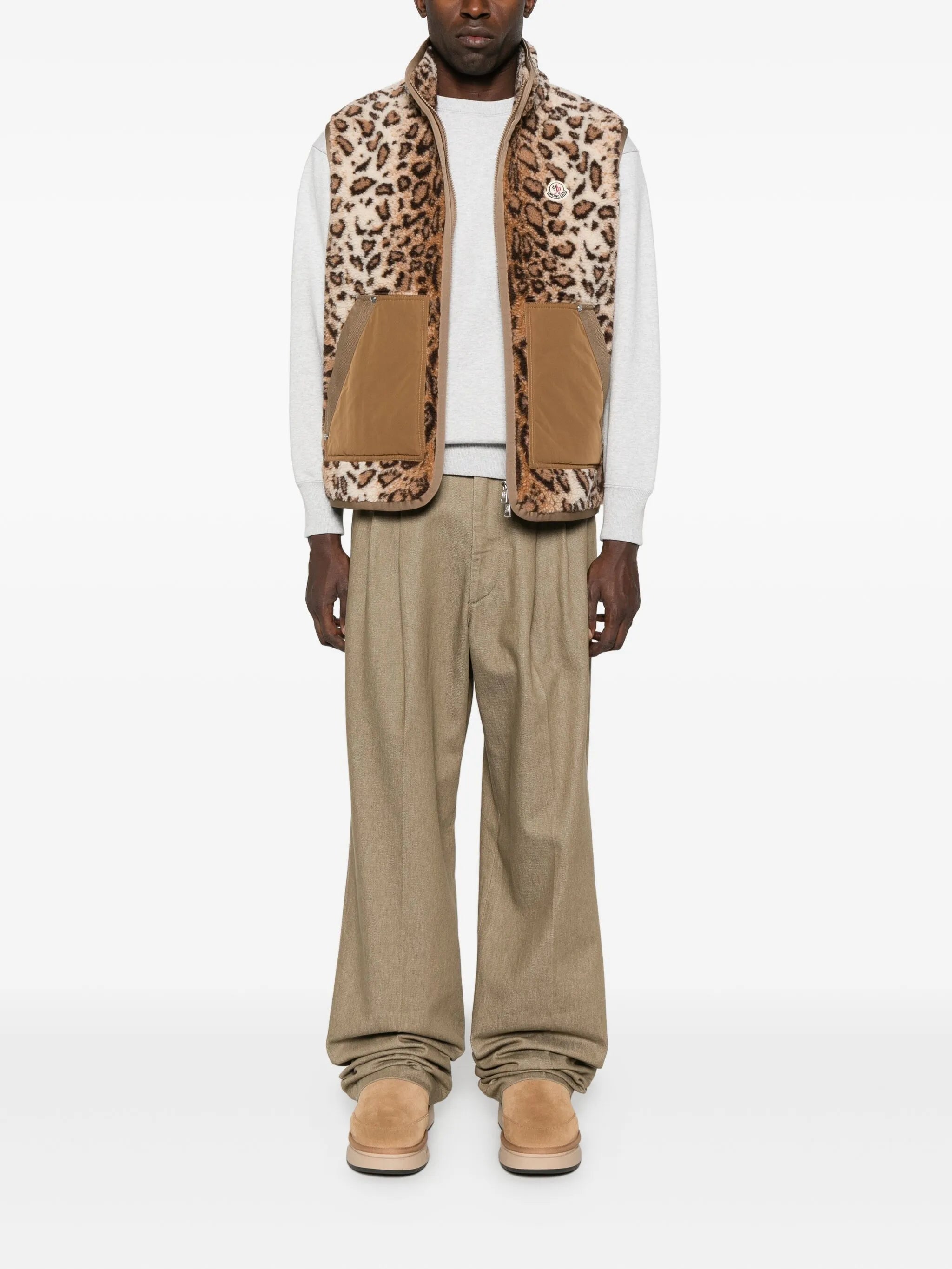 leopard-print zip-up vest