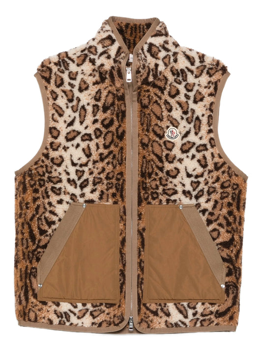 leopard-print zip-up vest