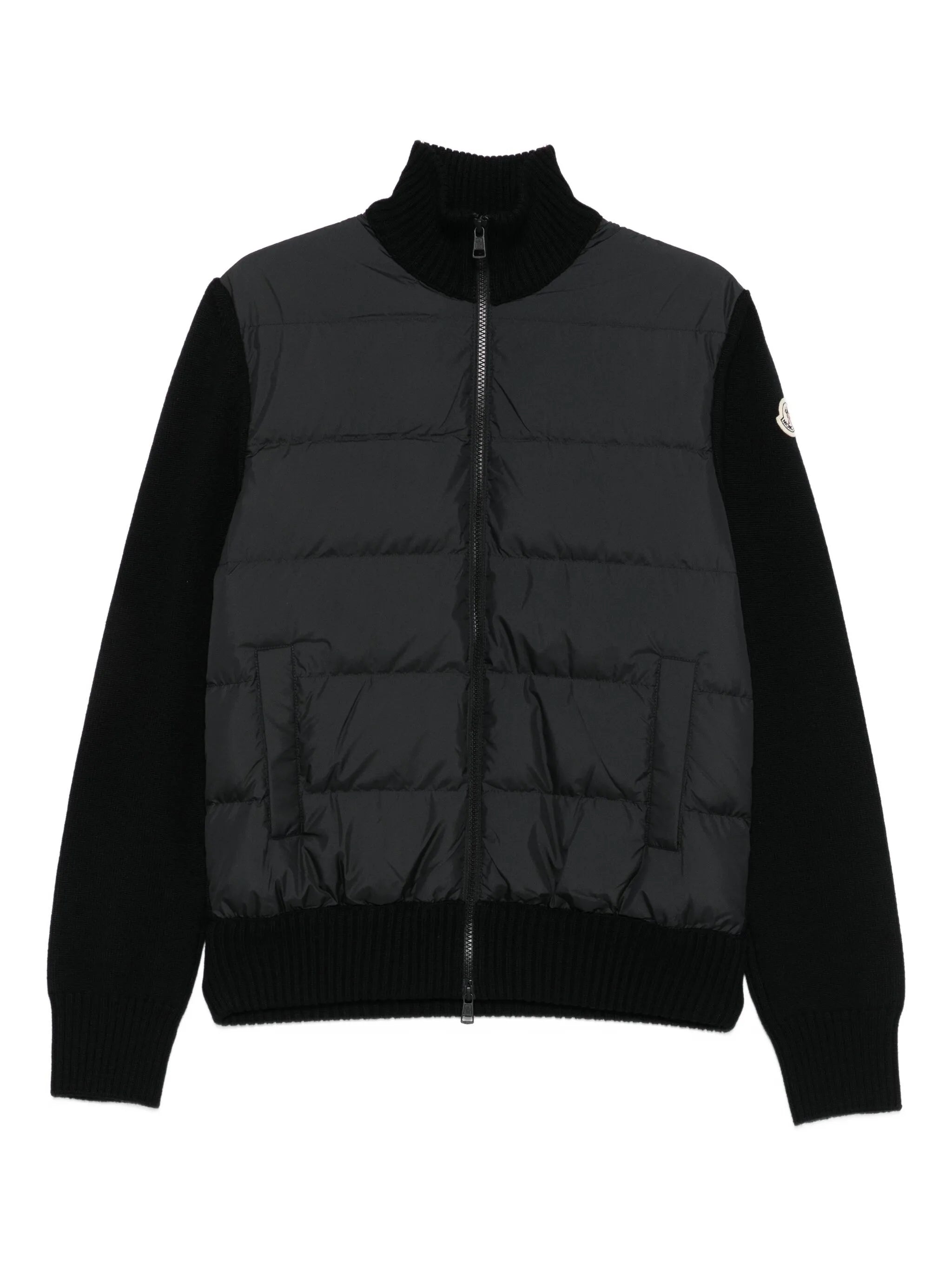 padded wool zip-up cardigan