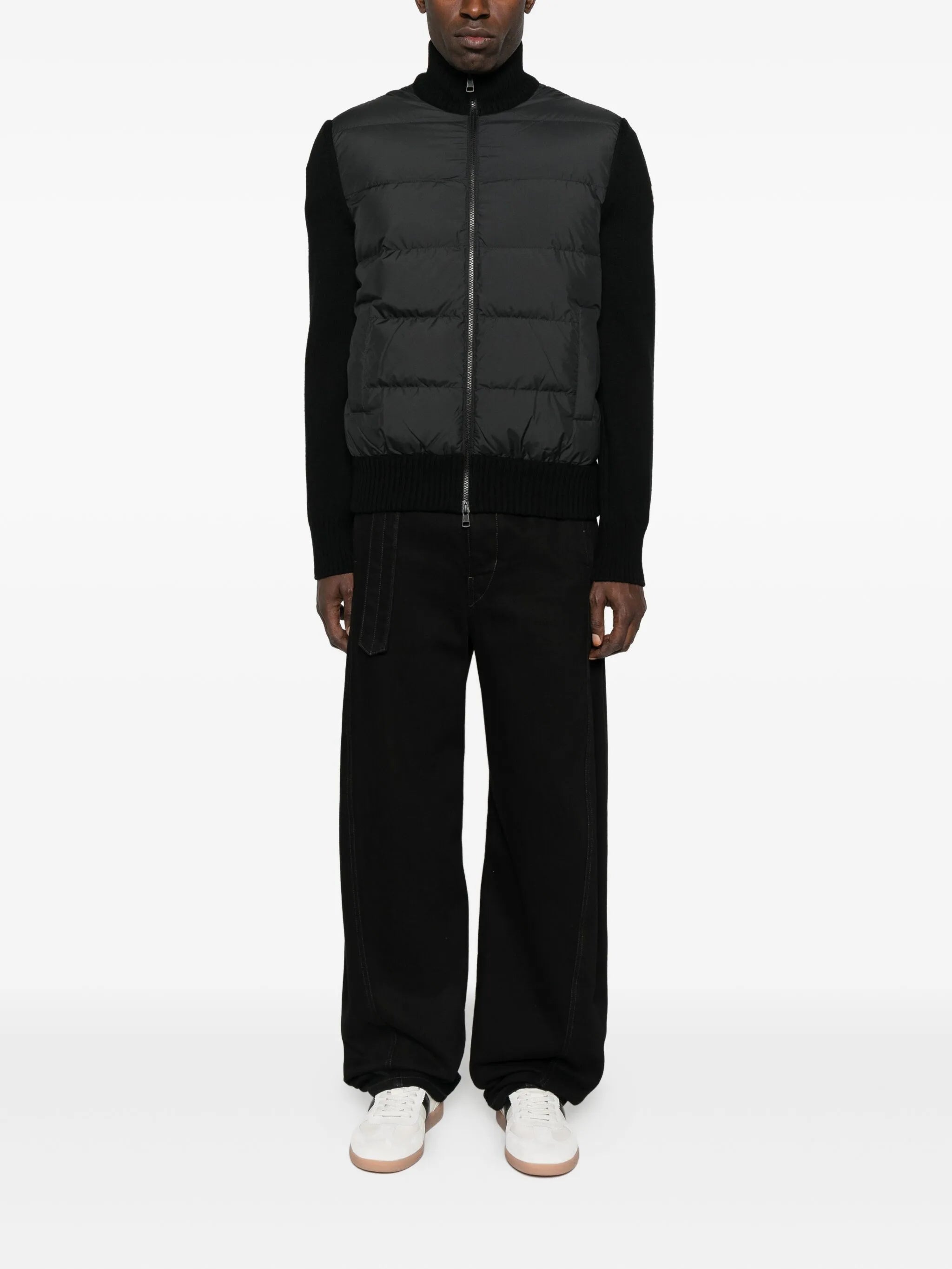 padded wool zip-up cardigan