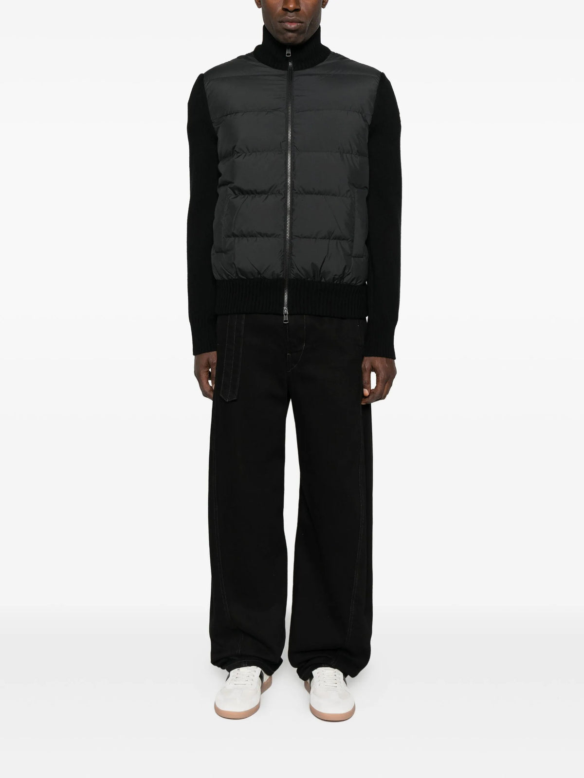 padded wool zip-up cardigan