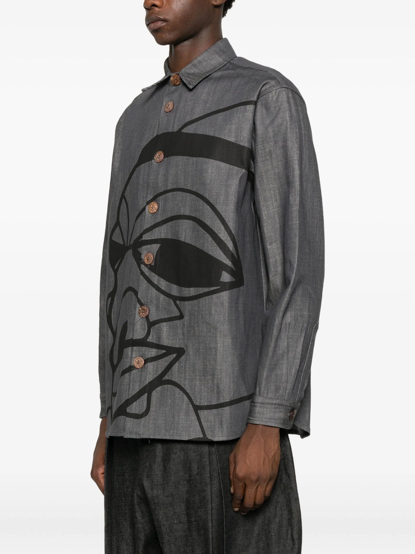 Nomoli-print denim shirt
