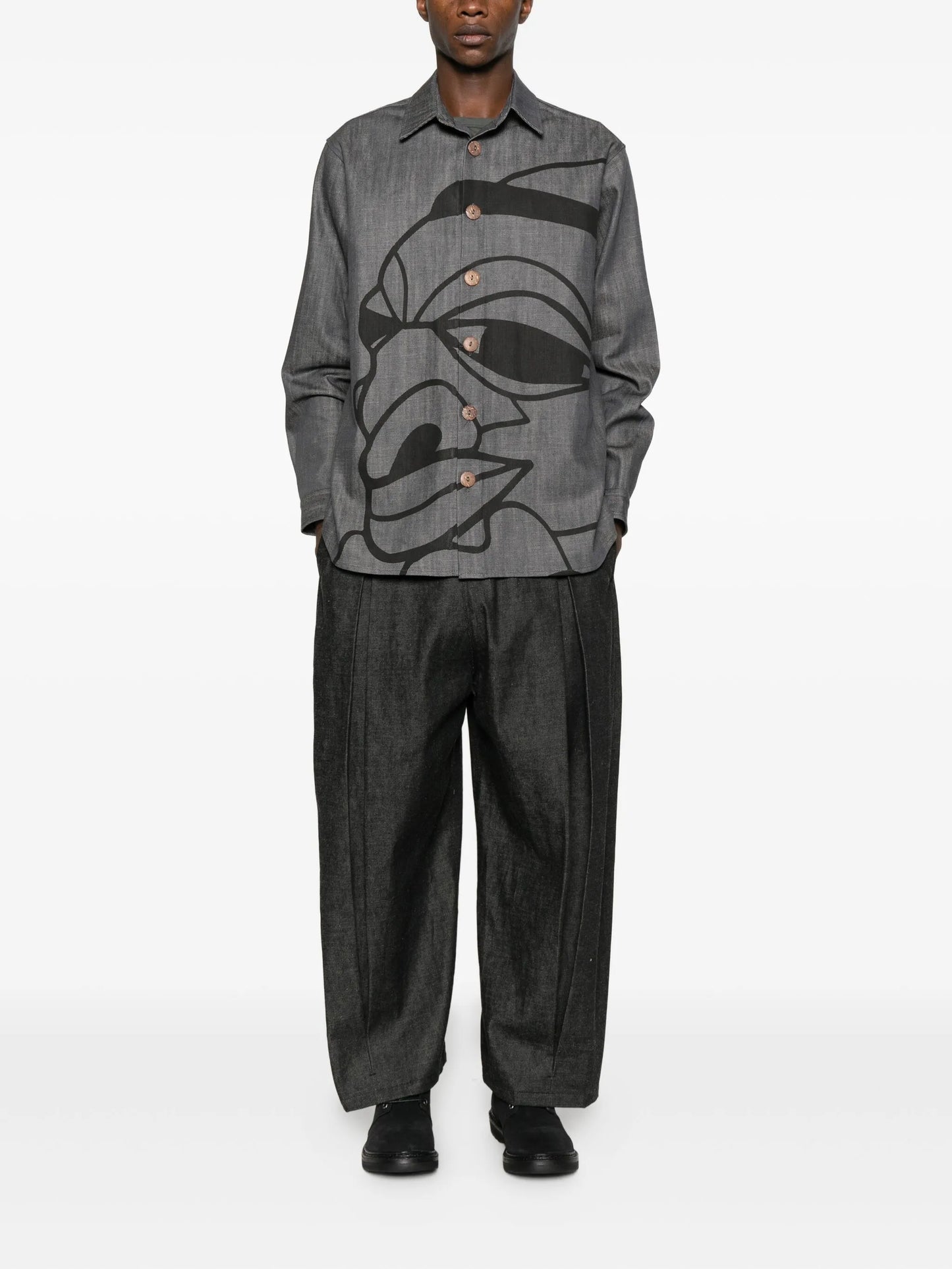 Nomoli-print denim shirt