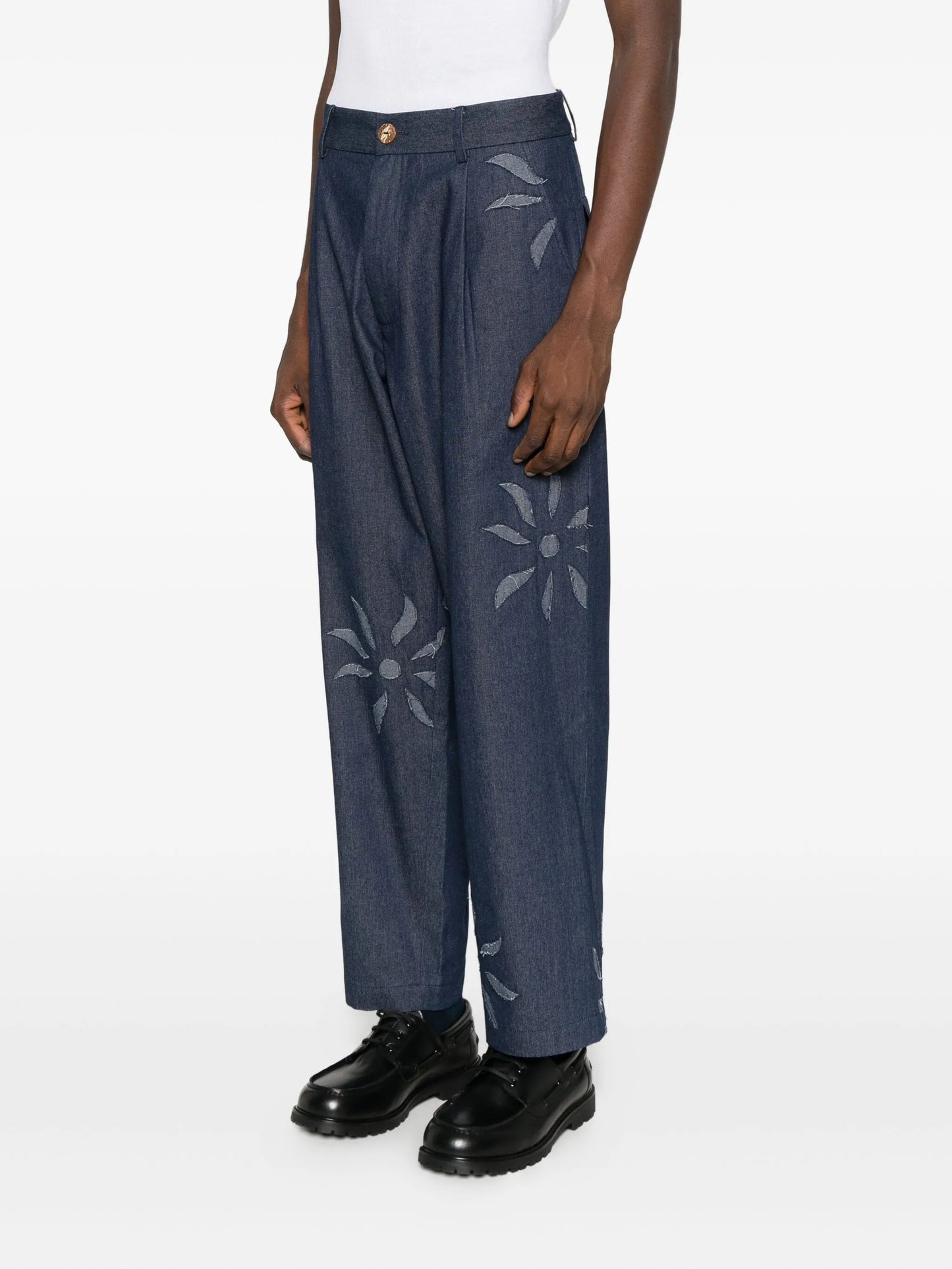 floral-embellished high-waisted trousers