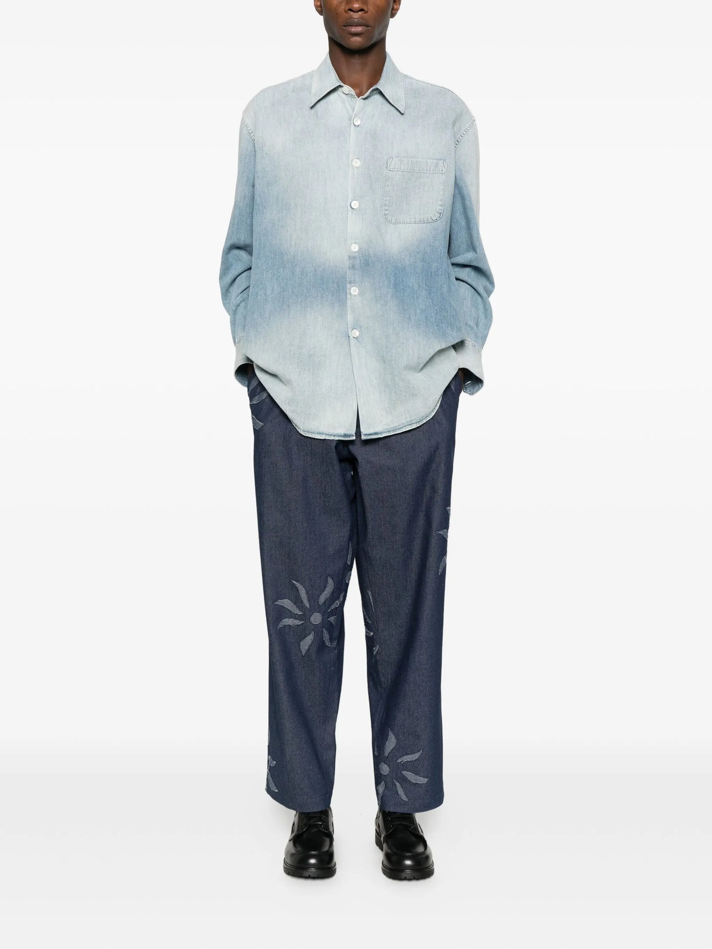 floral-embellished high-waisted trousers