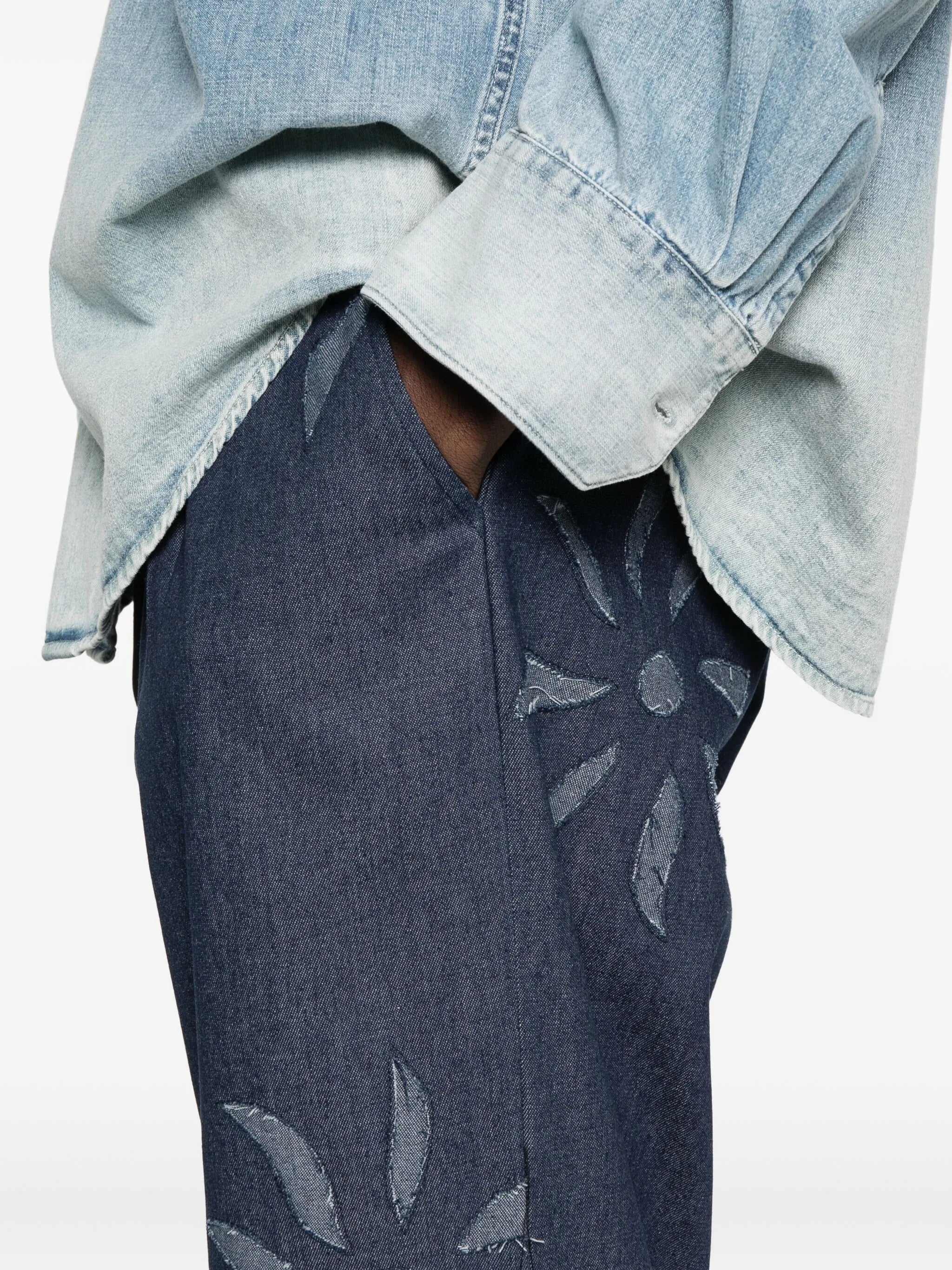 floral-embellished high-waisted trousers