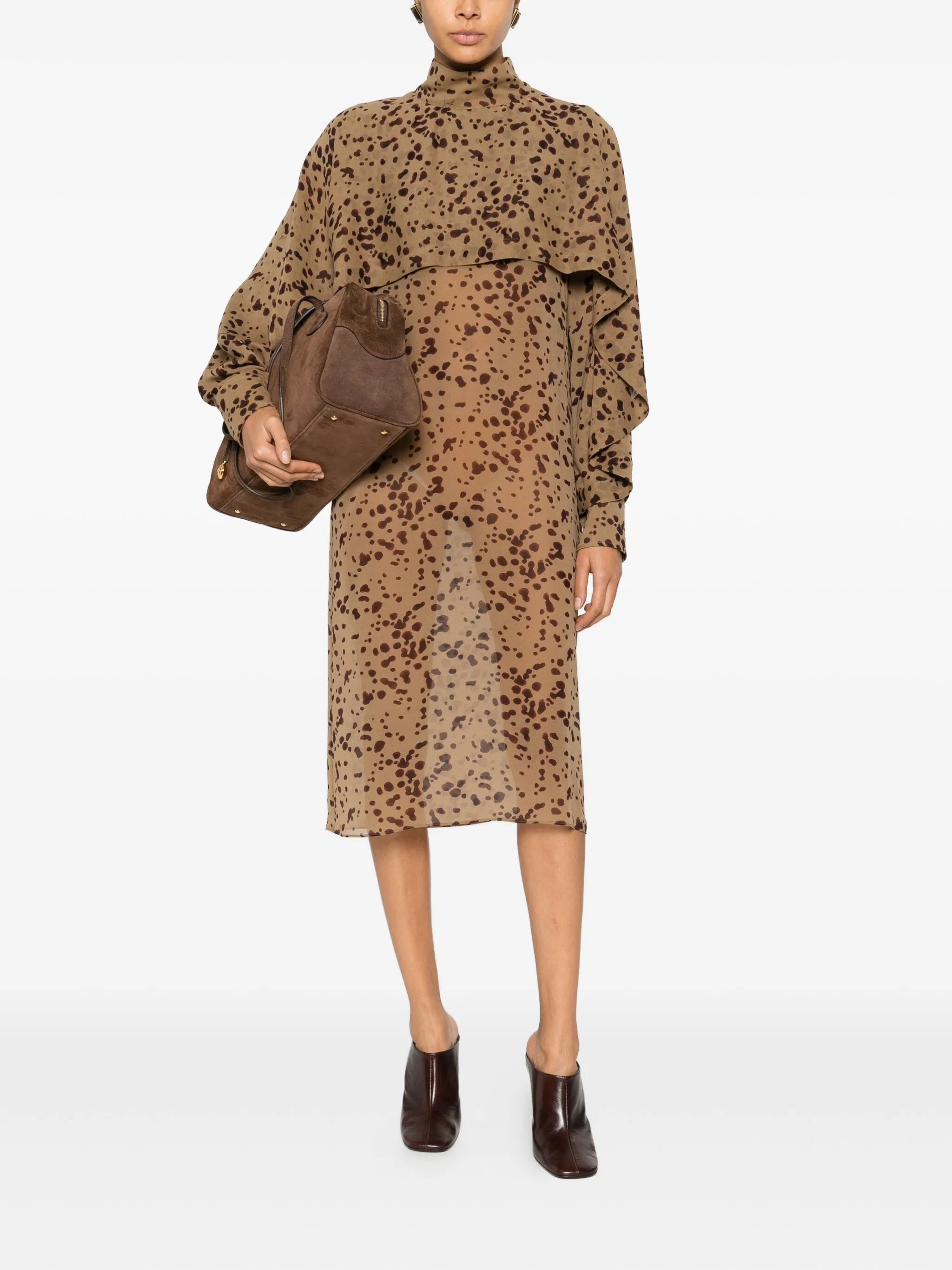 ruffled printed midi dress