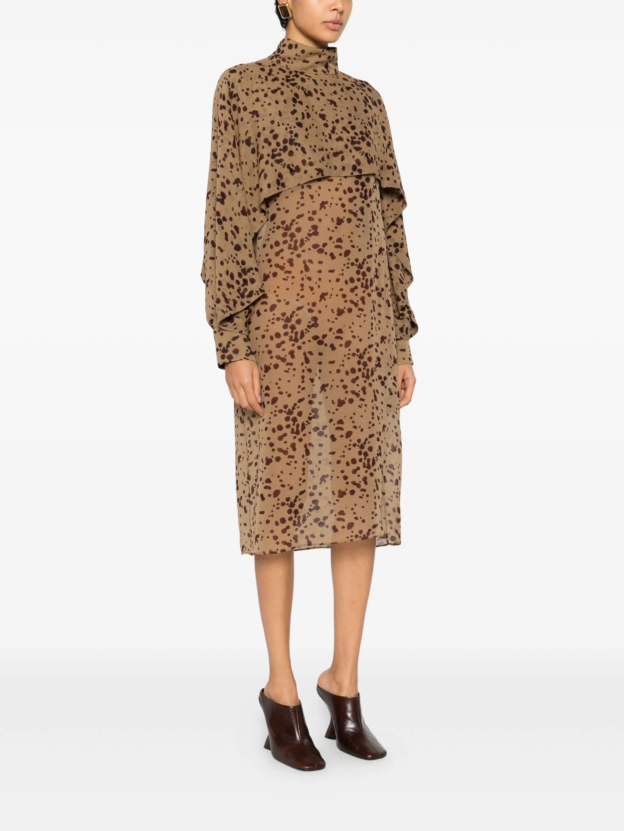 ruffled printed midi dress