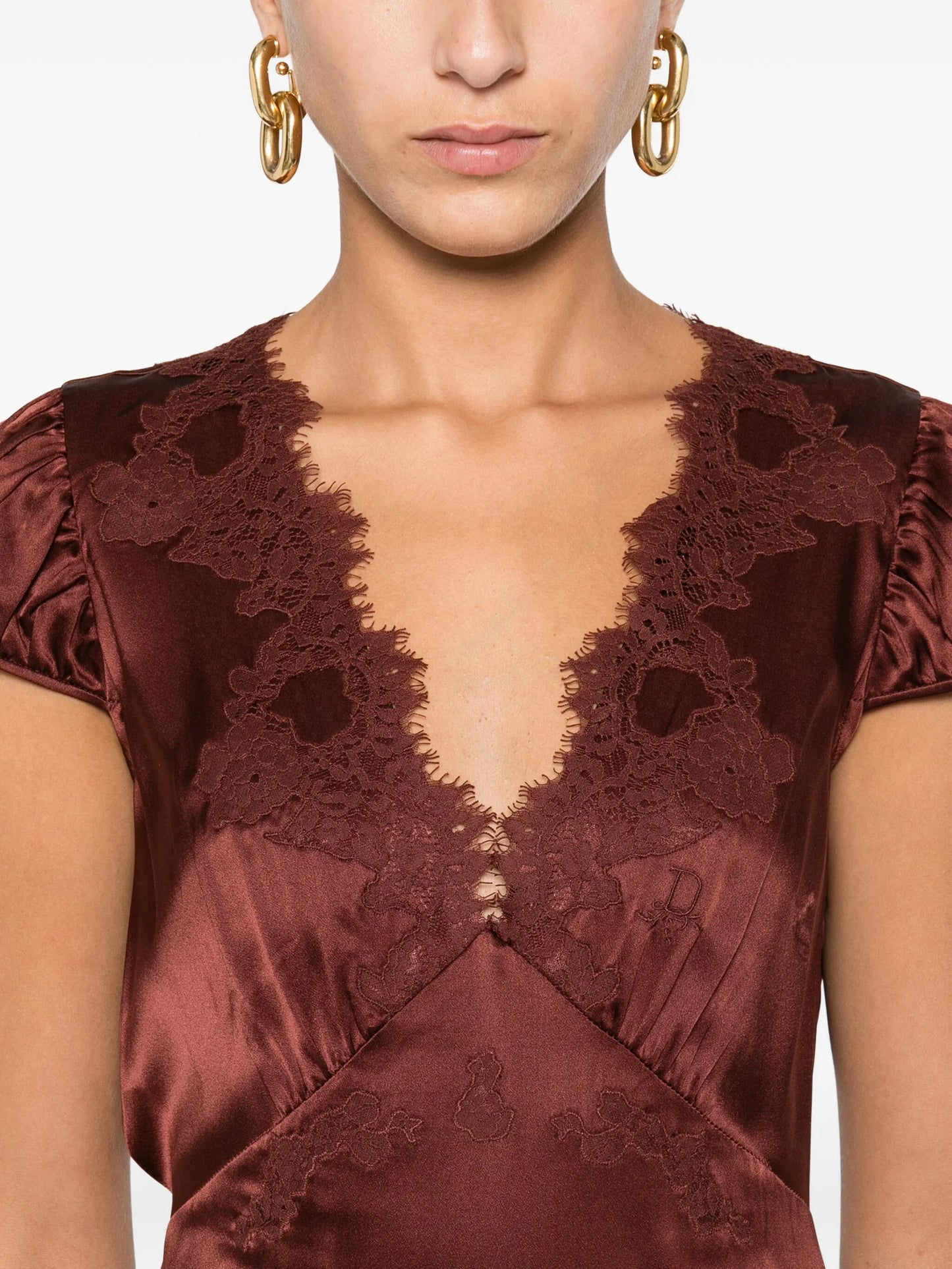 lace-trimmed midi dress