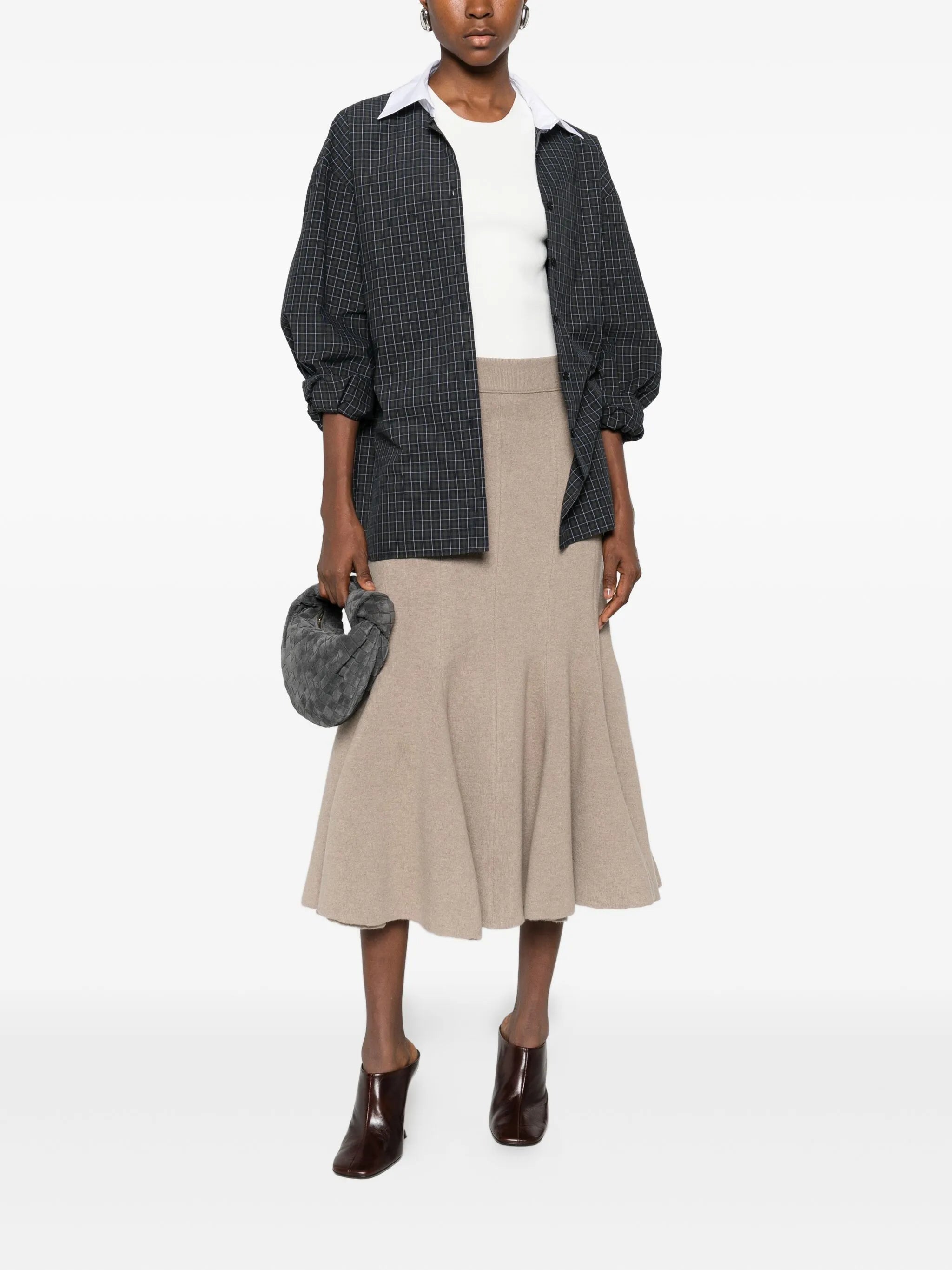 peplum-hem midi skirt