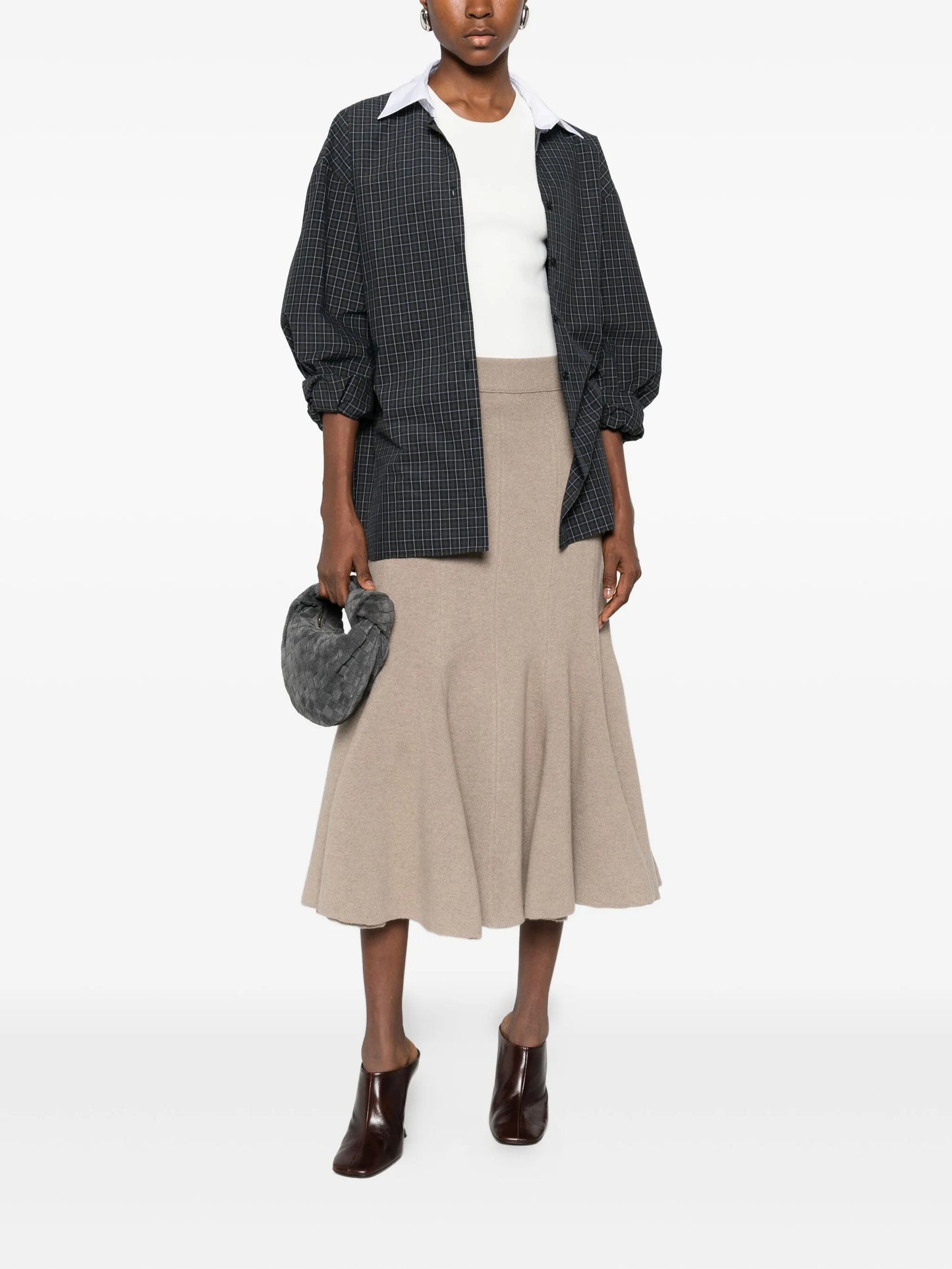 peplum-hem midi skirt