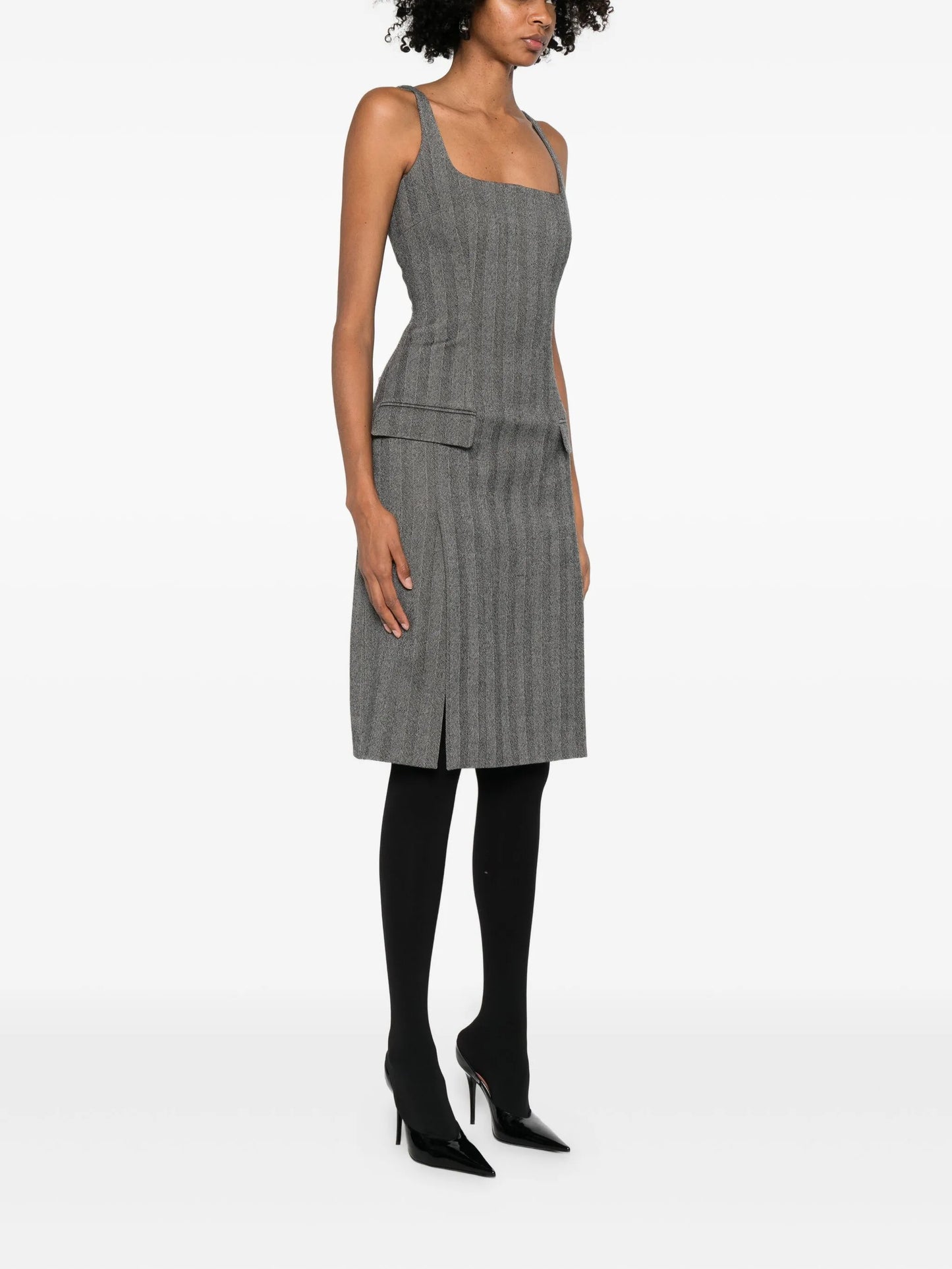 striped pleated midi dress