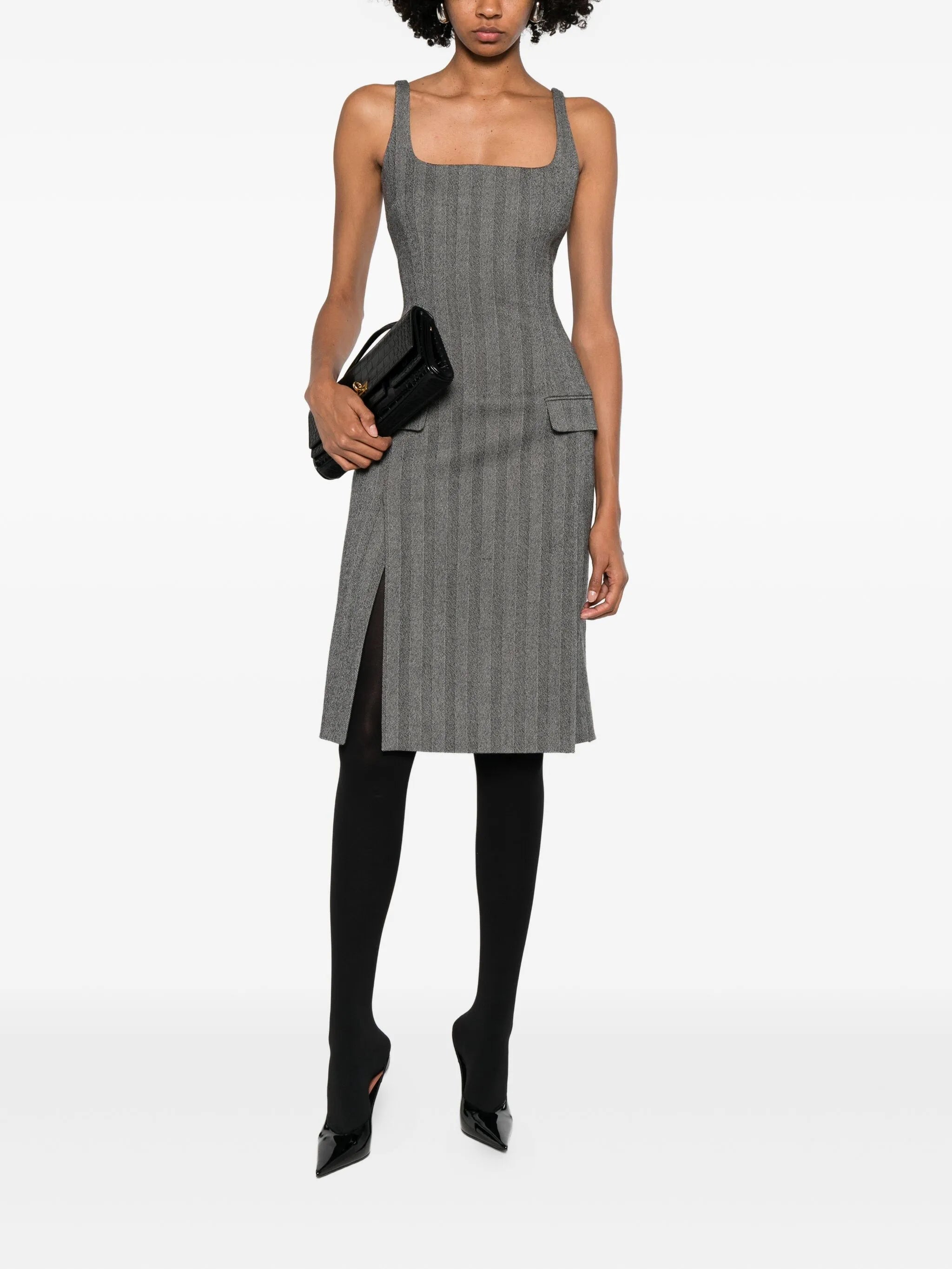 striped pleated midi dress