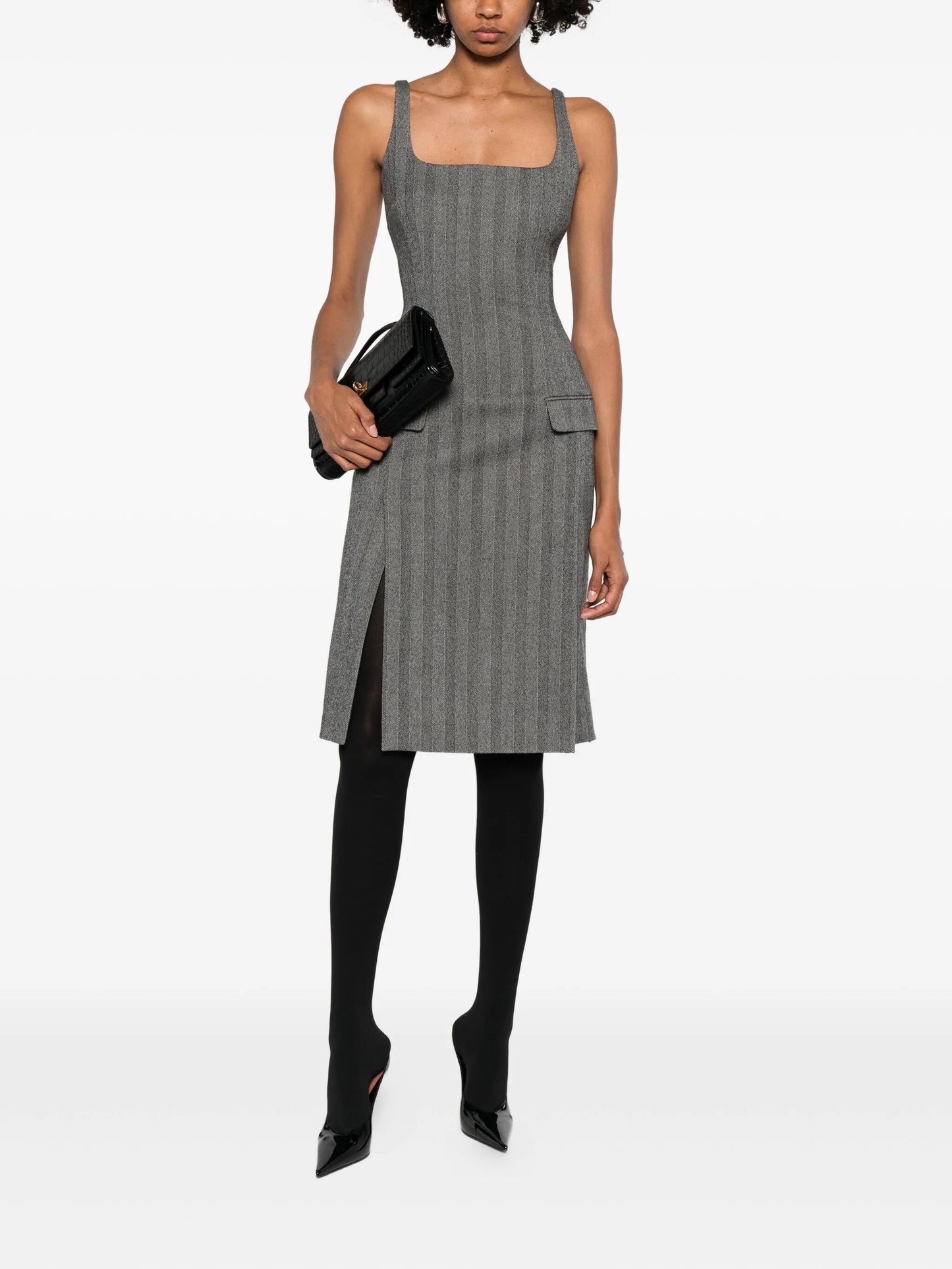 striped pleated midi dress