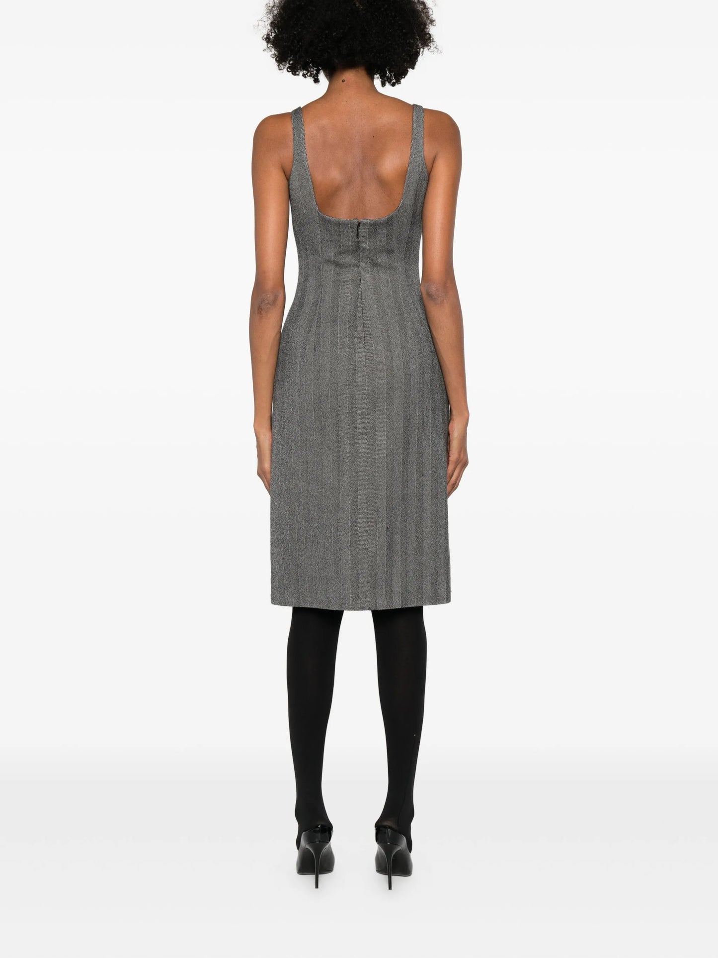 striped pleated midi dress