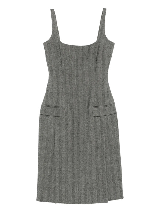 striped pleated midi dress
