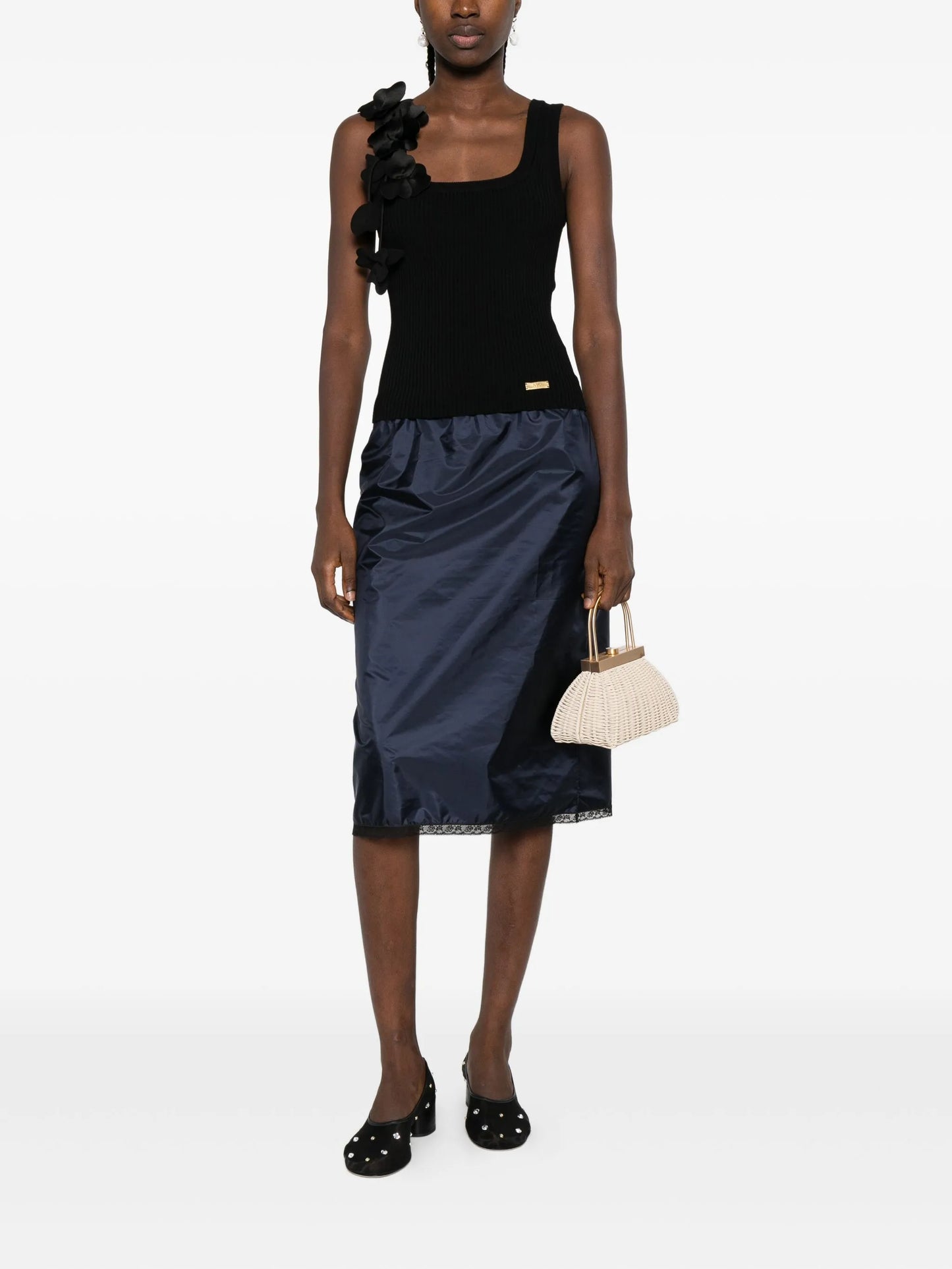 flower-appliqué ribbed tank top