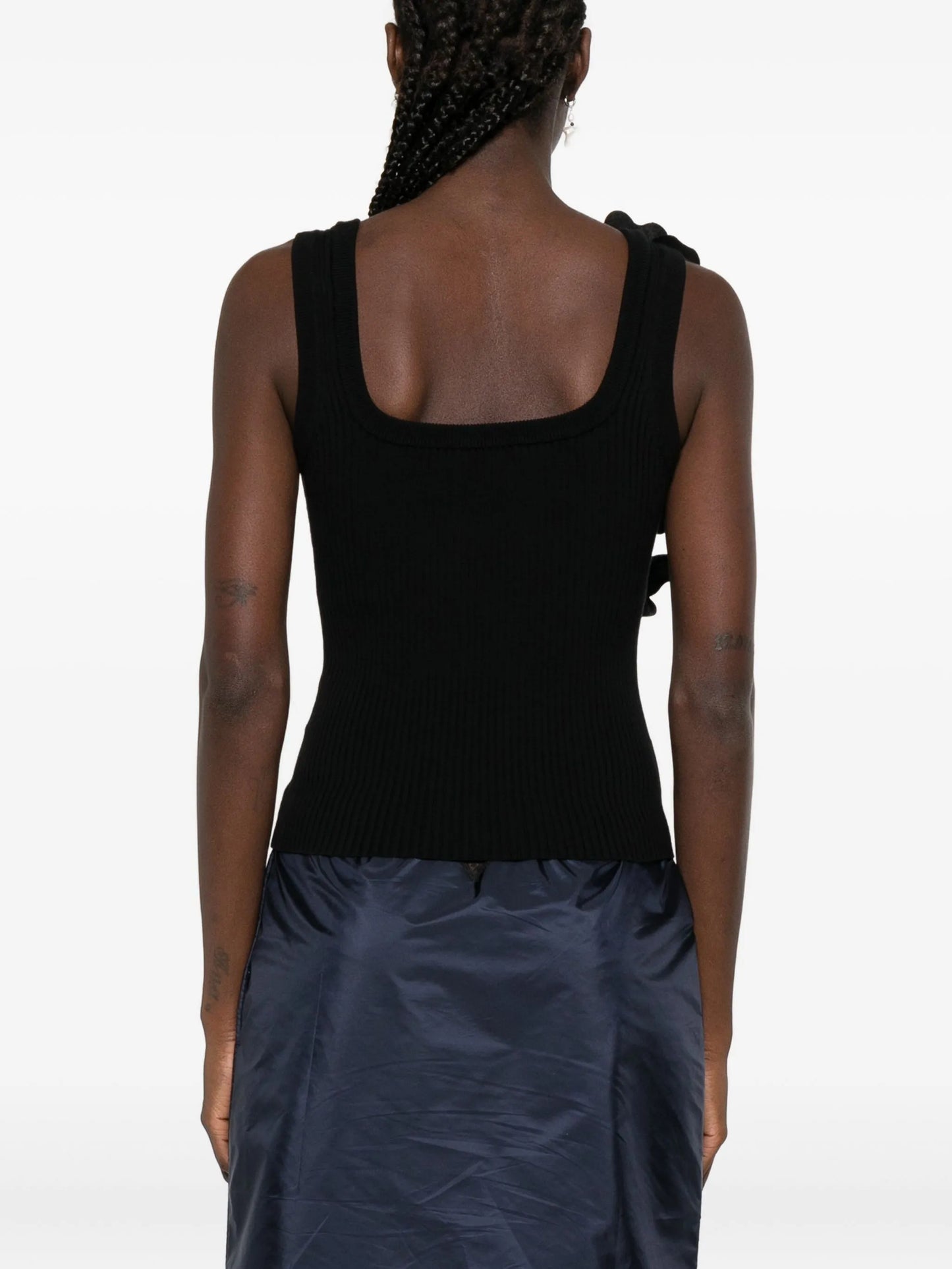 flower-appliqué ribbed tank top